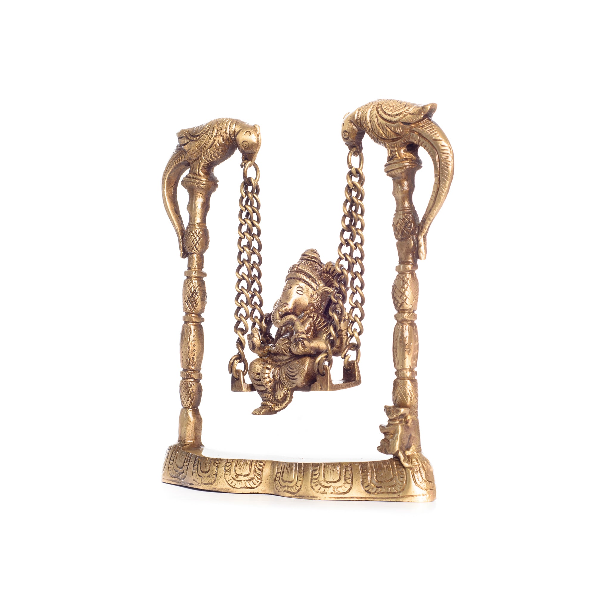 Gold Brass Lord Ganesha on parrot Swing (Jhoola) 4