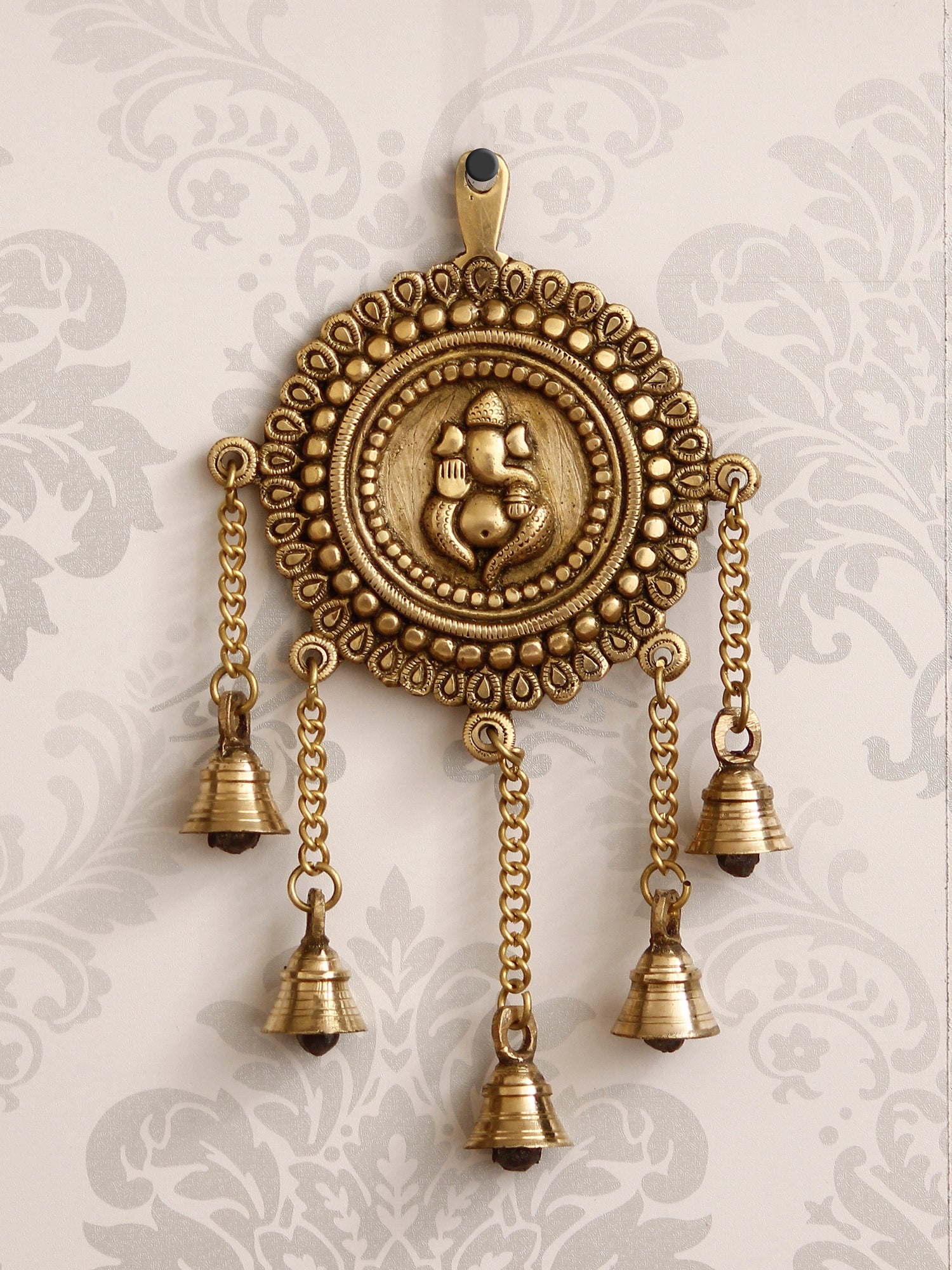 Golden Brass Decorative Lord Ganesha Wall Hanging with 5 Bells Showpiece