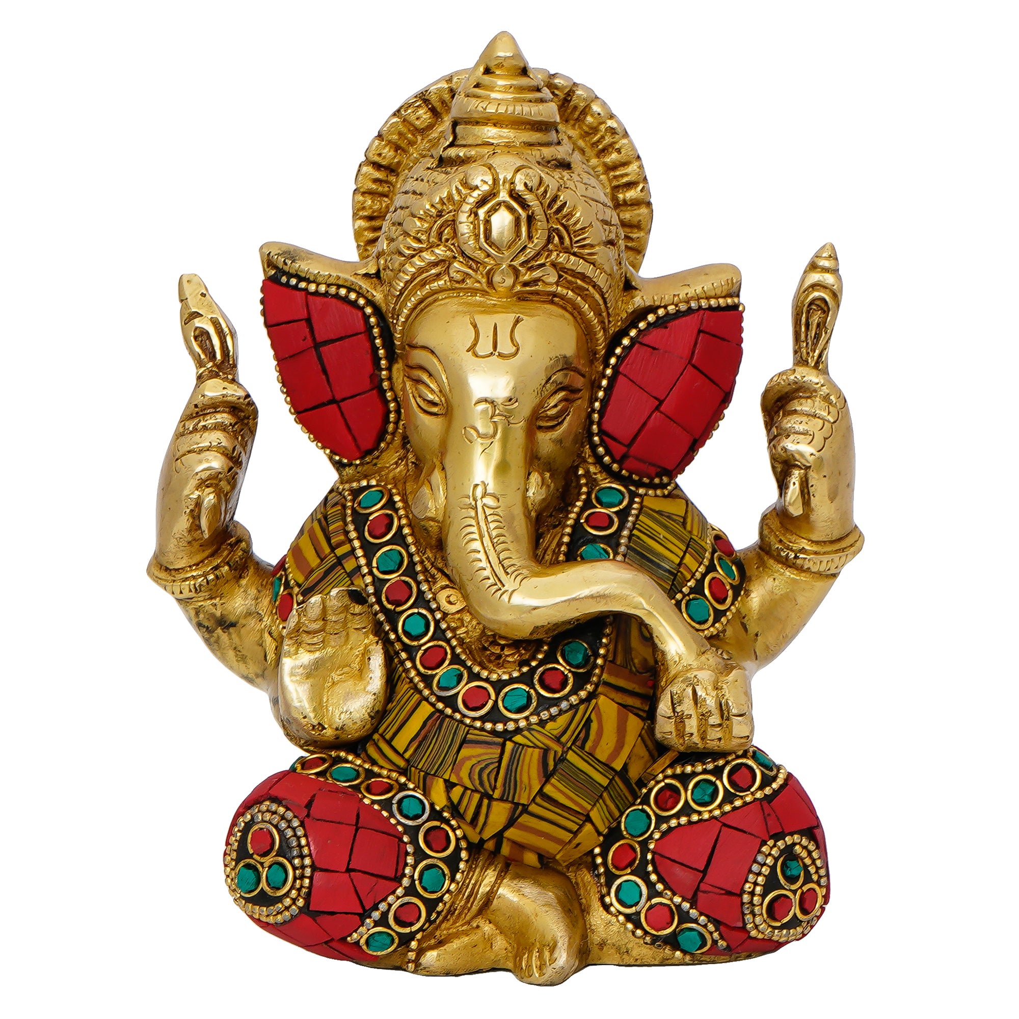 Golden Stone Work Handcrafted Brass Lord Ganesha Idol 2
