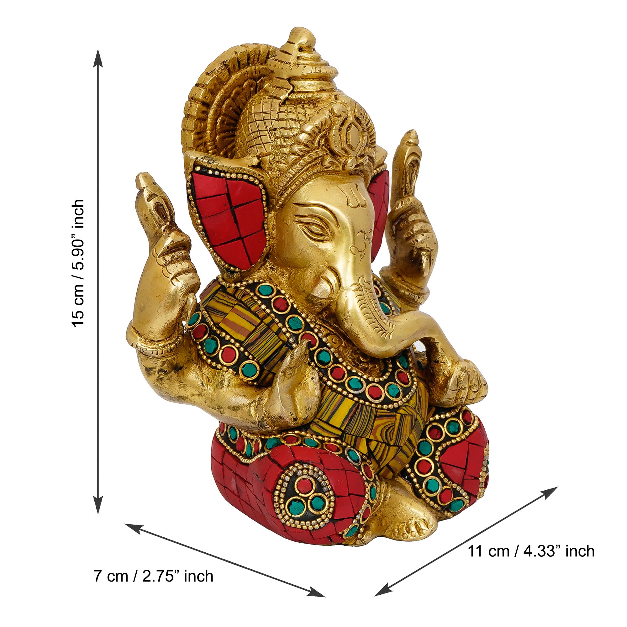 Golden Stone Work Handcrafted Brass Lord Ganesha Idol 3