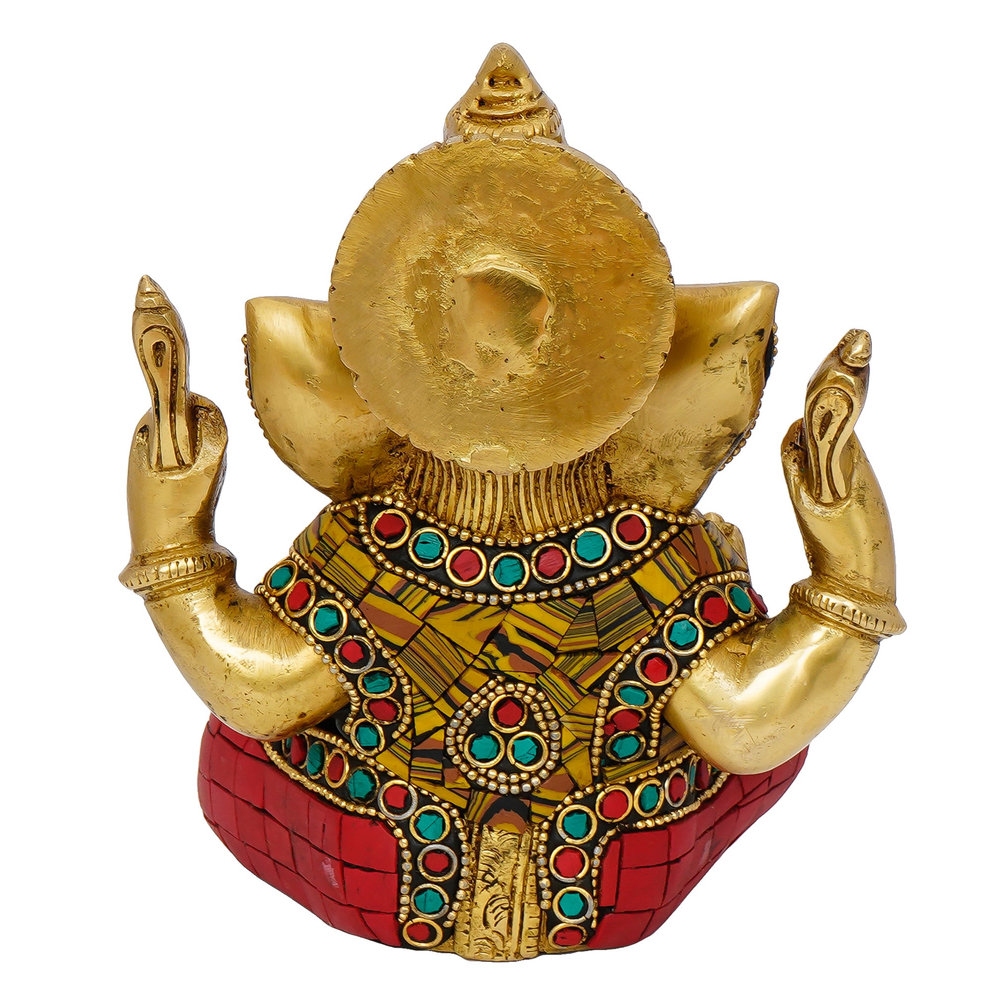 Golden Stone Work Handcrafted Brass Lord Ganesha Idol 6