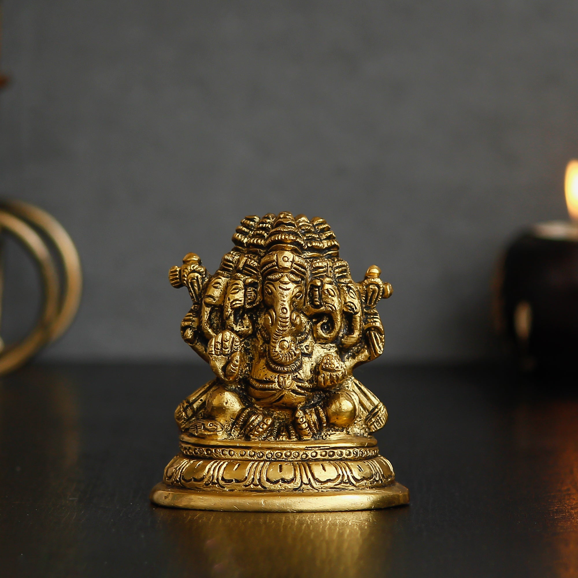 Handicrafted 5 Face Brass Lord Ganesha Idol 1