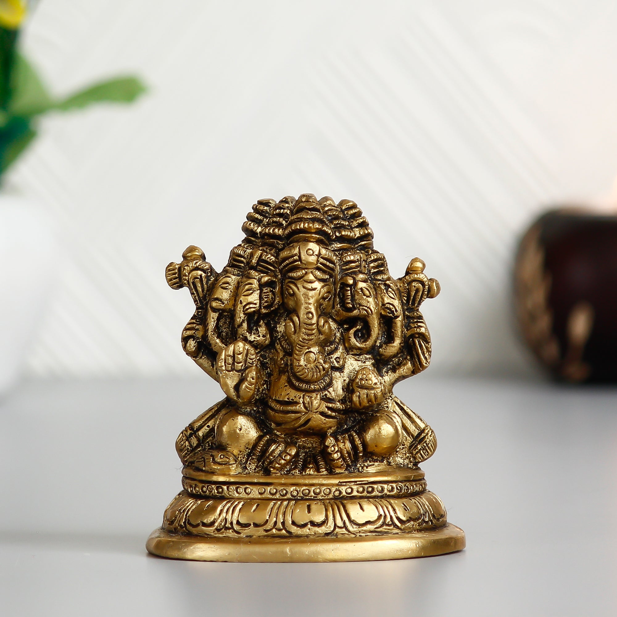 Handicrafted 5 Face Brass Lord Ganesha Idol