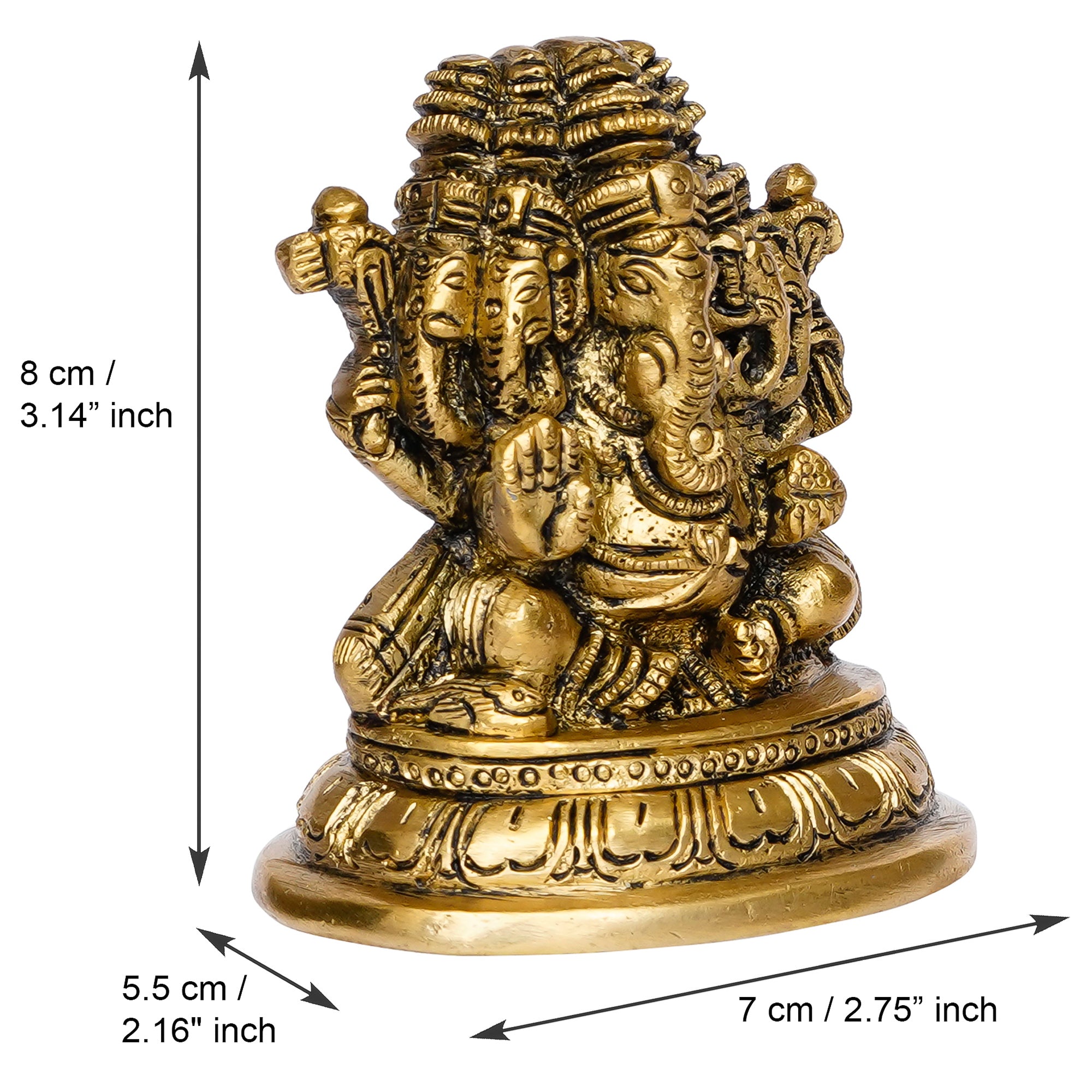 Handicrafted 5 Face Brass Lord Ganesha Idol 3