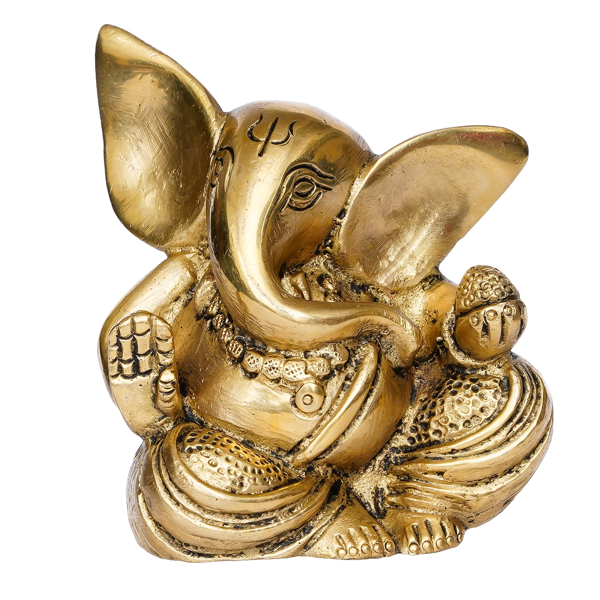 Golden Brass Blessing Lord Ganesha Idol With Modak 2