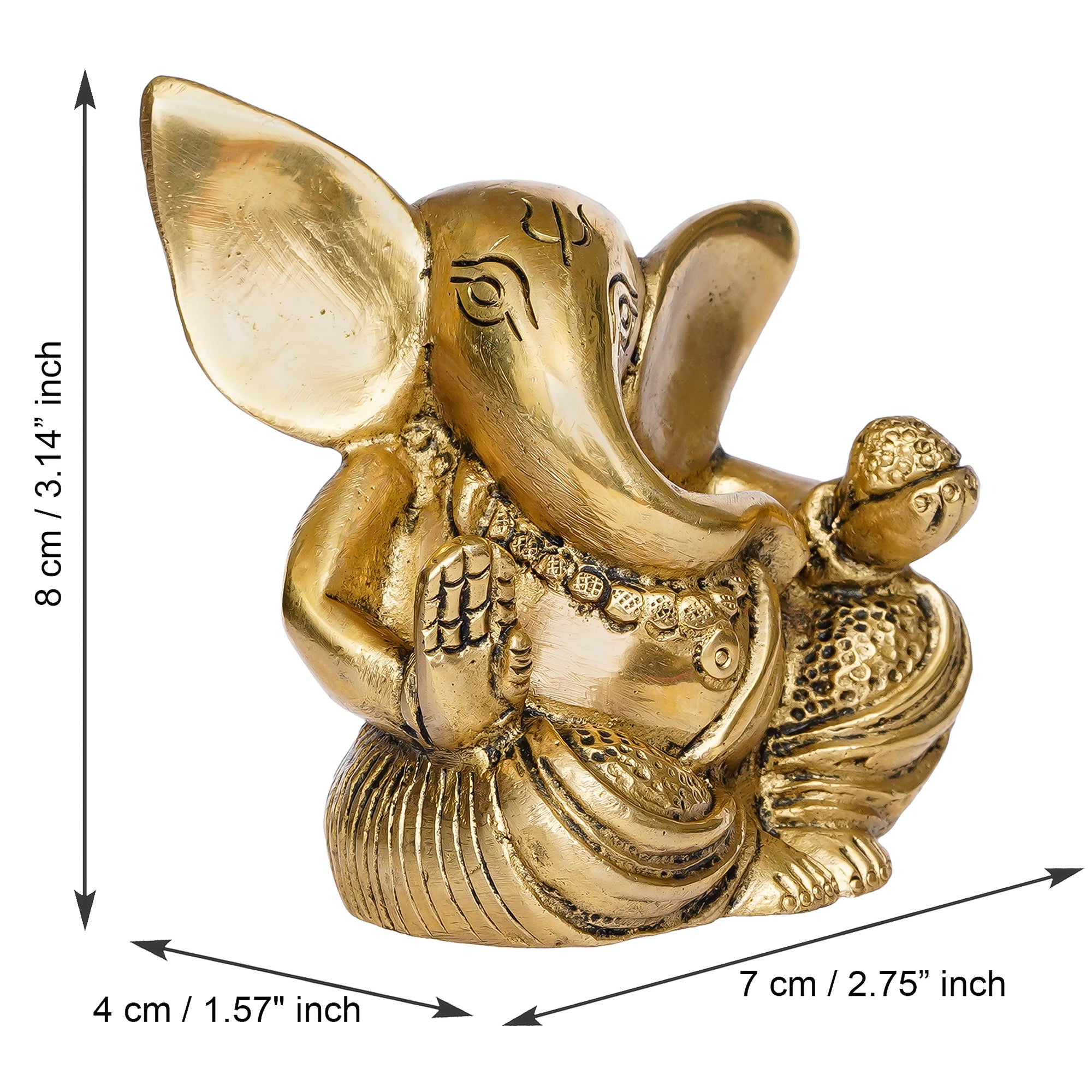 Golden Brass Blessing Lord Ganesha Idol With Modak 3