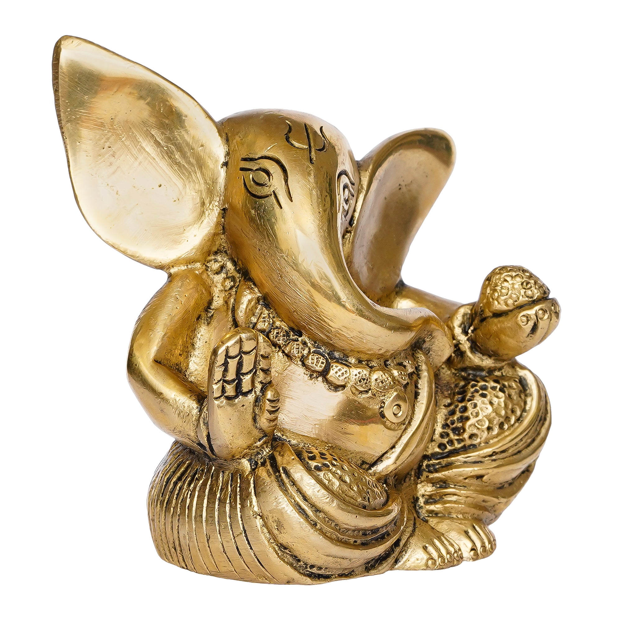 Golden Brass Blessing Lord Ganesha Idol With Modak 4