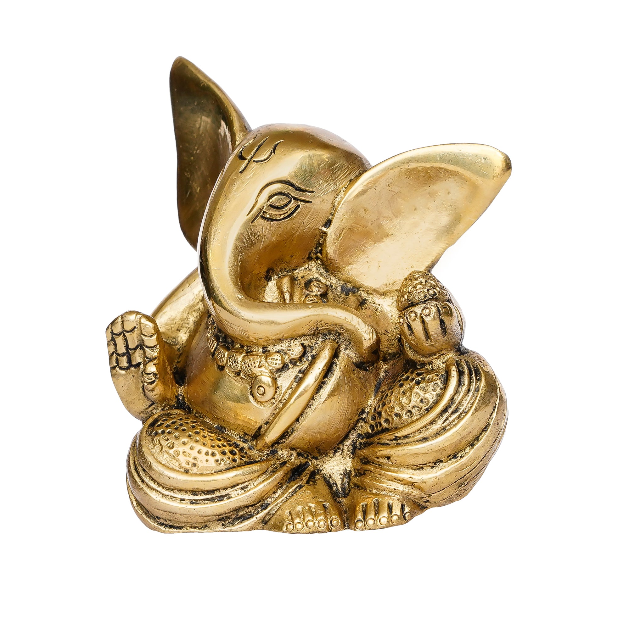 Golden Brass Blessing Lord Ganesha Idol With Modak 5
