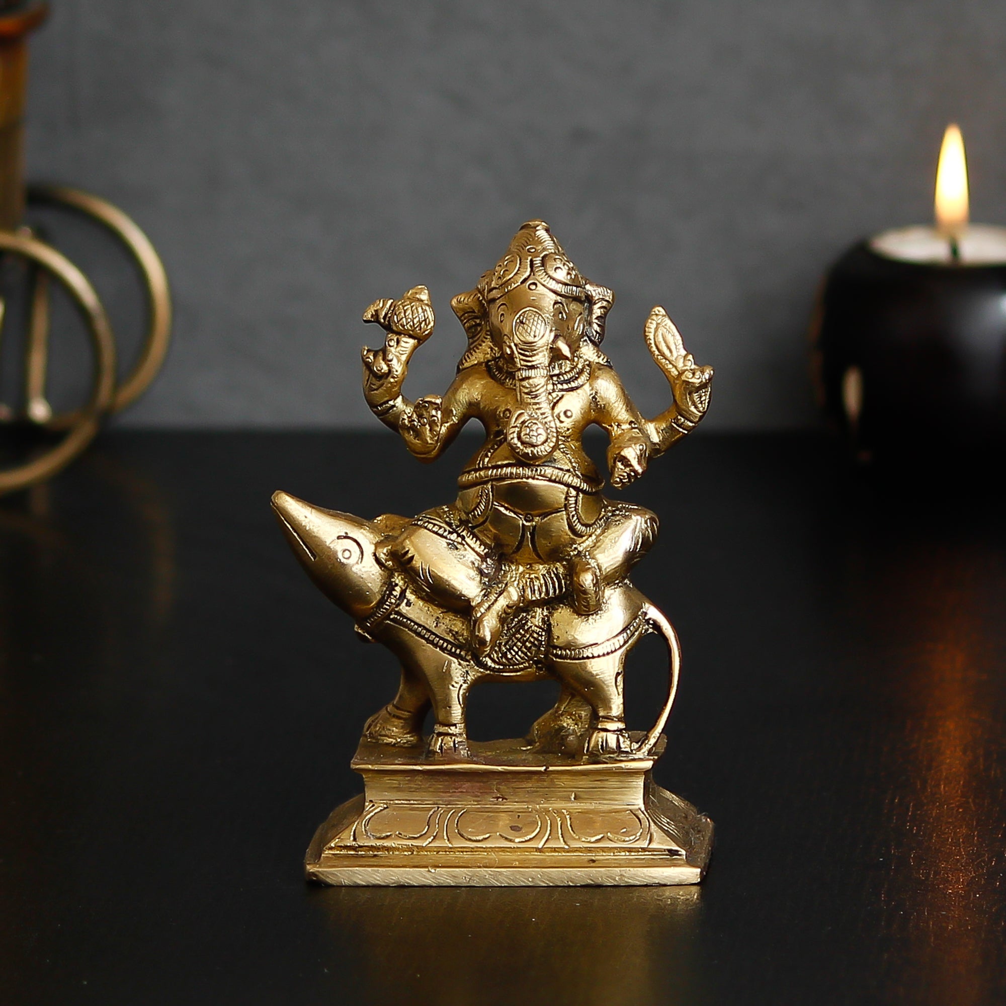 Lord Ganesha sitting on Mushak Brass Handcrafted Idol 1