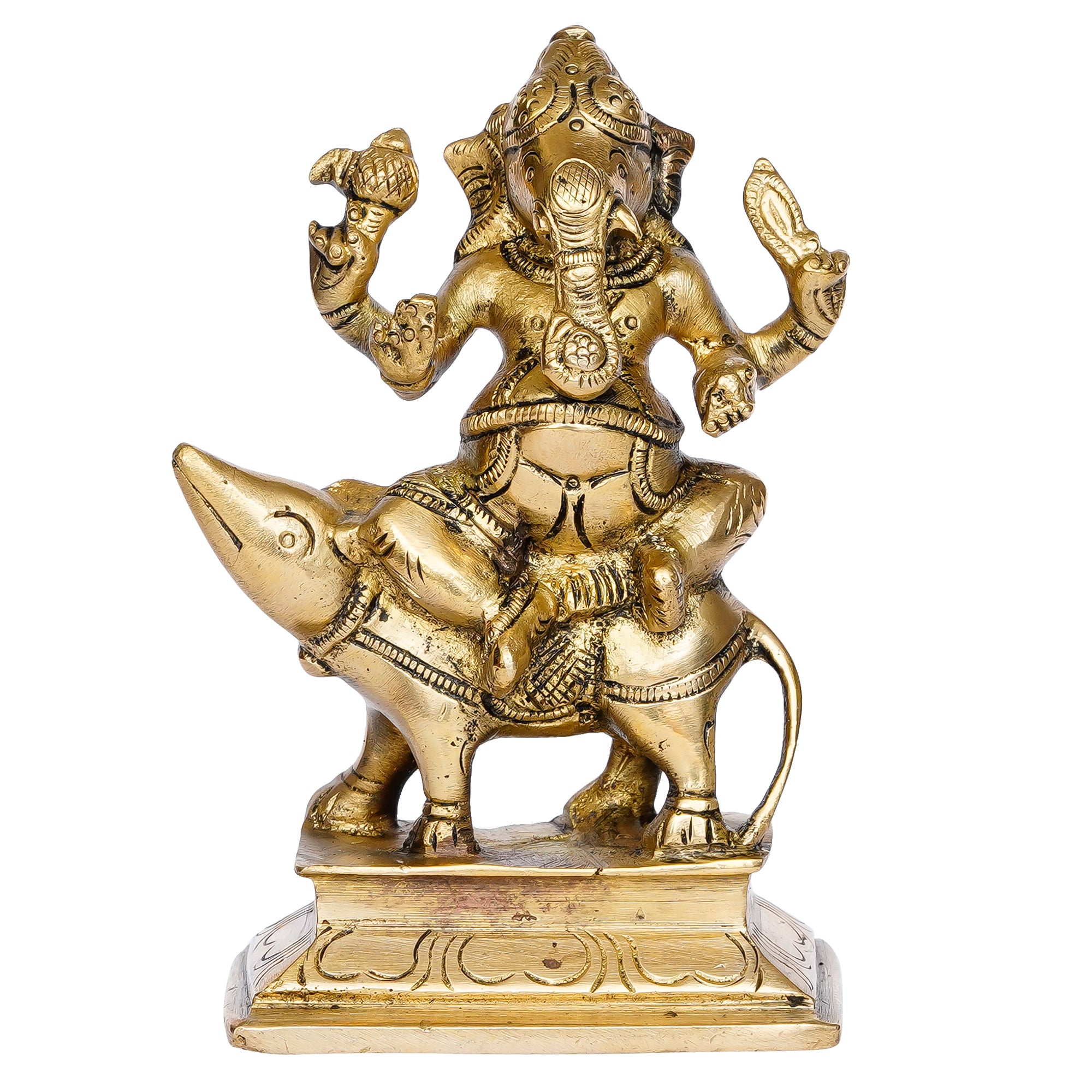 Lord Ganesha sitting on Mushak Brass Handcrafted Idol 2