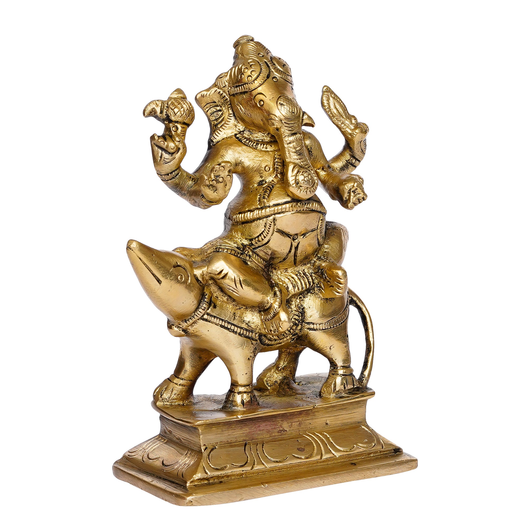 Lord Ganesha sitting on Mushak Brass Handcrafted Idol 4