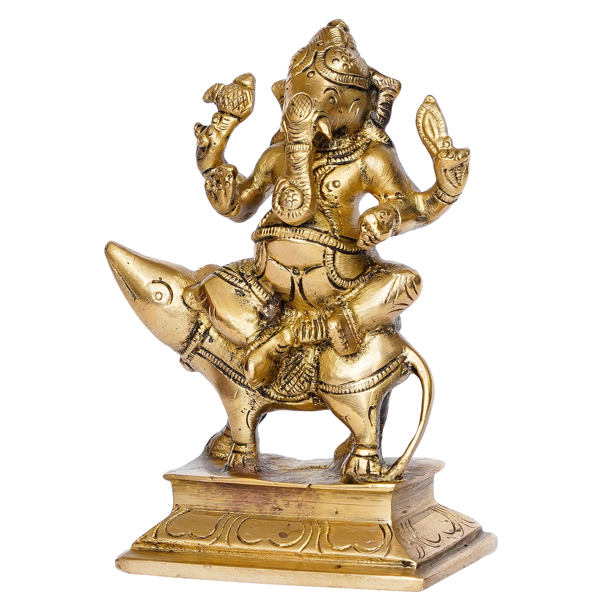 Lord Ganesha sitting on Mushak Brass Handcrafted Idol 5