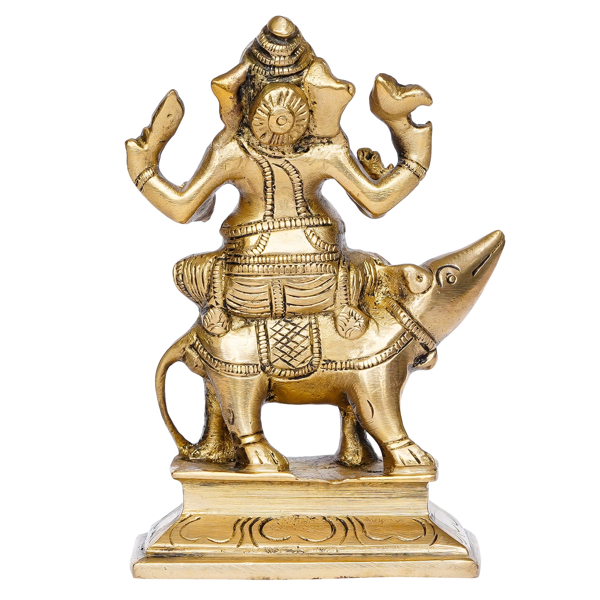 Lord Ganesha sitting on Mushak Brass Handcrafted Idol 6