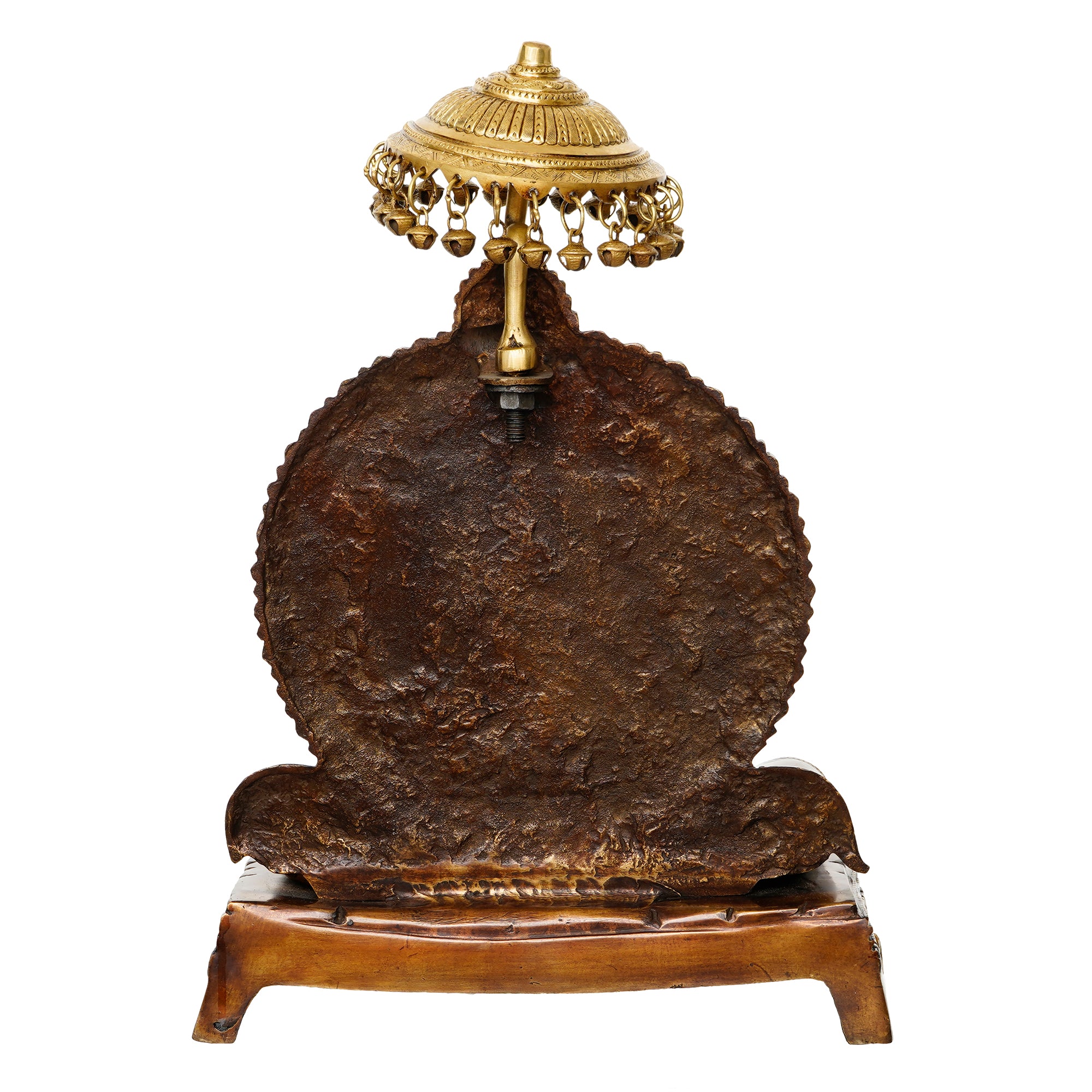 Golden Antique Look Handcrafted Premium Brass Lord Ganesha Idol Sitting on a Throne With Chhatri 6