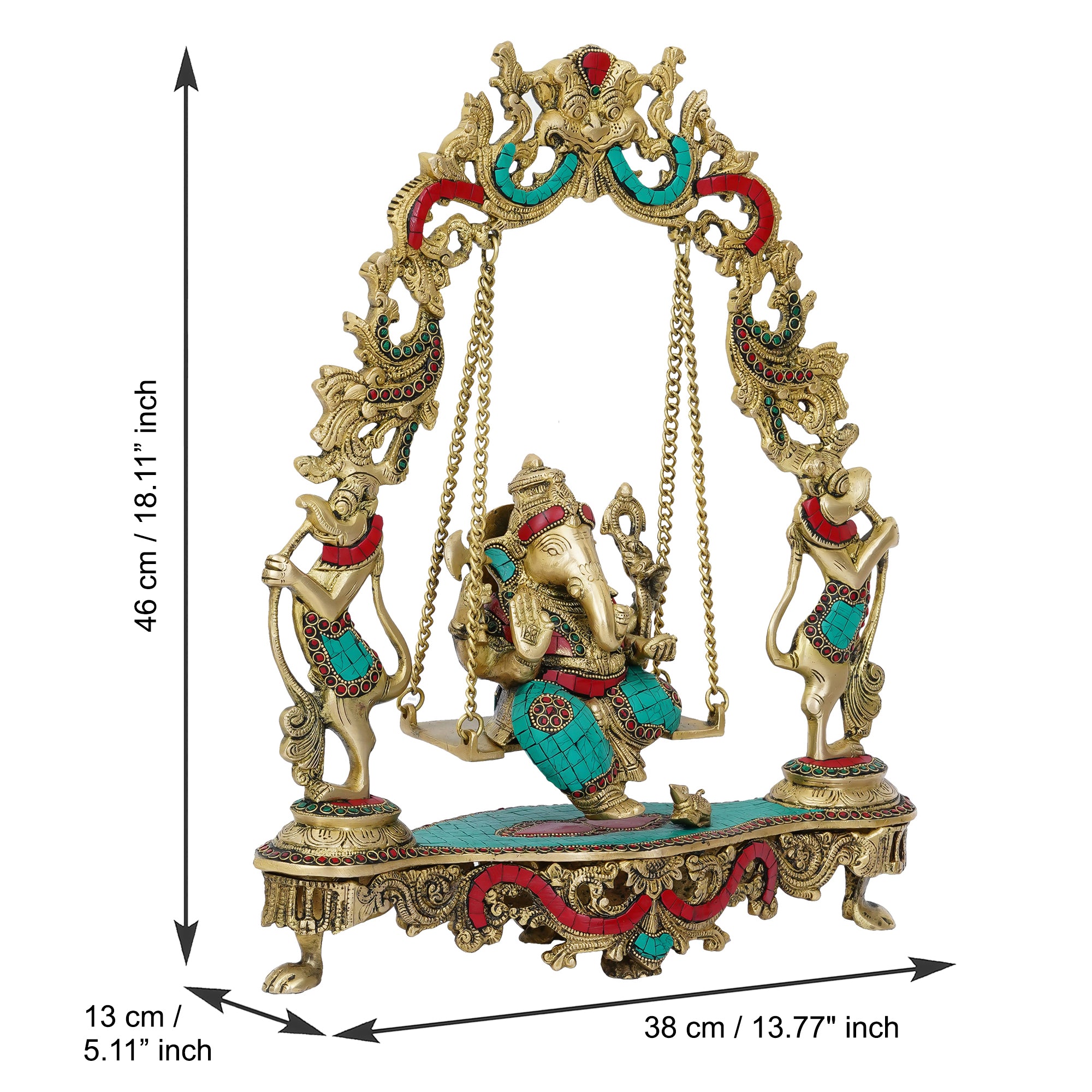 Stone Work Brass Handcrafted Lord Ganesha Idol on a Swing 3