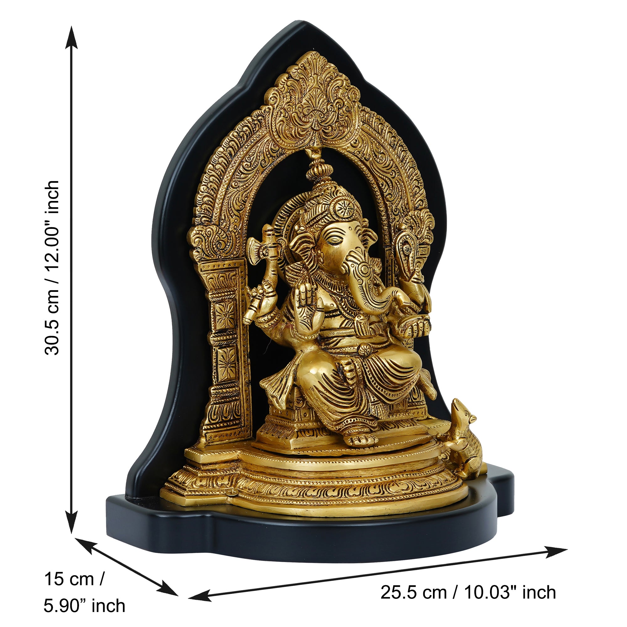 Golden Brass Handcrafted Lord Ganesha Statue on Wooden Base 3