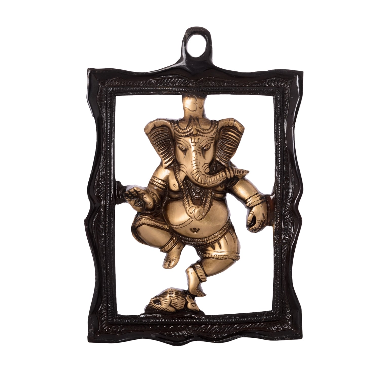 Lord Ganesha Idol In Frame Brass Wall Hanging