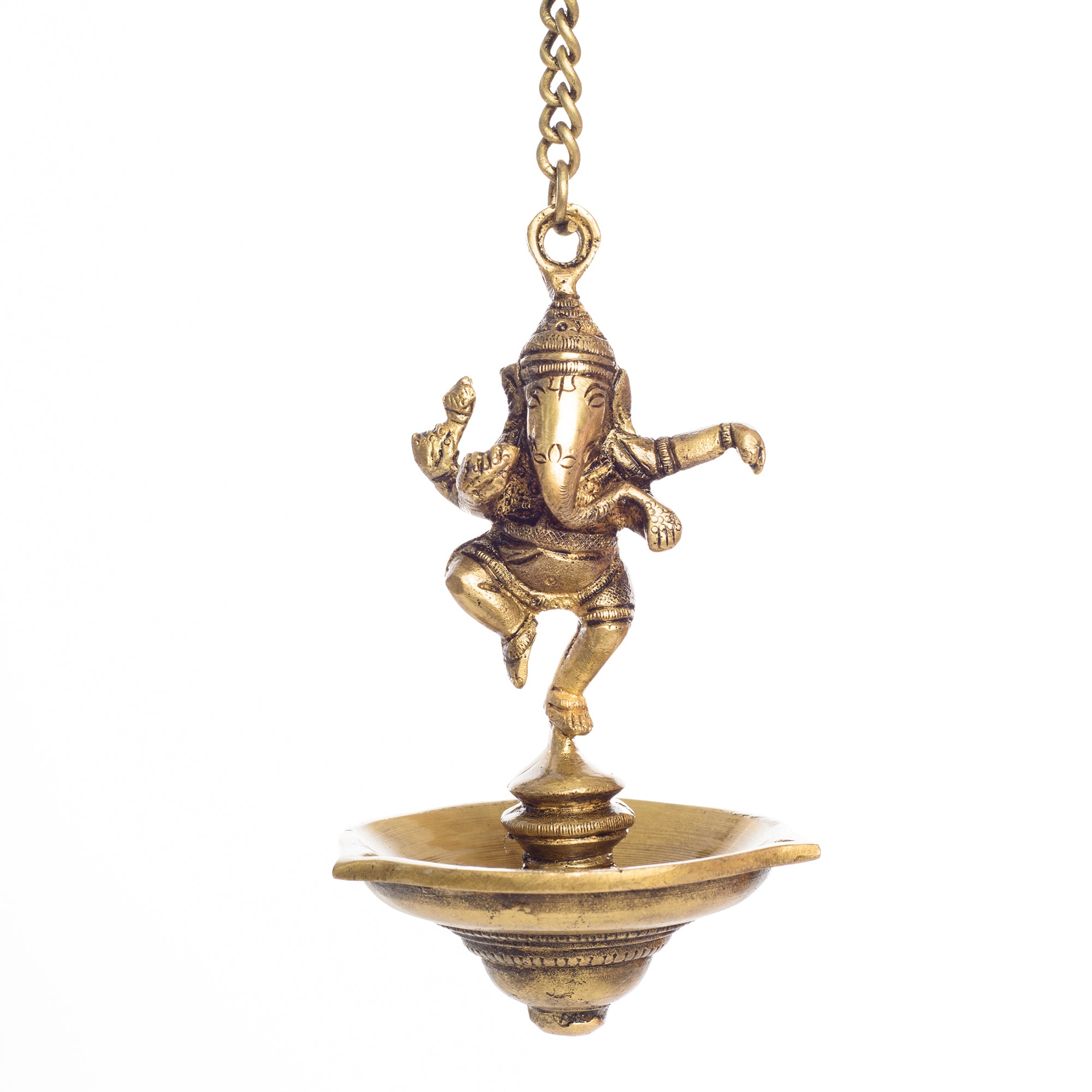 Brass Dancing Ganesha Idol Hanging Diya for 3 Oil Wicks 2