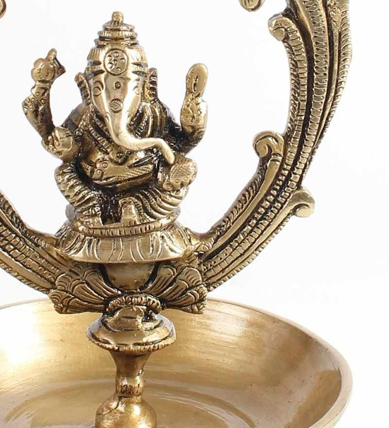 Golden Brass Lord Ganesha Idol Hanging Diya 3