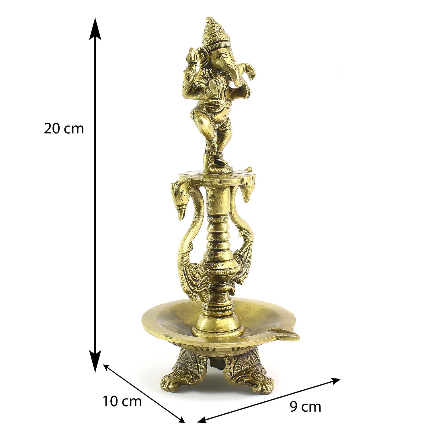 Golden Brass Diya with Lord Ganesha Idol and Peacock Design Stand 2