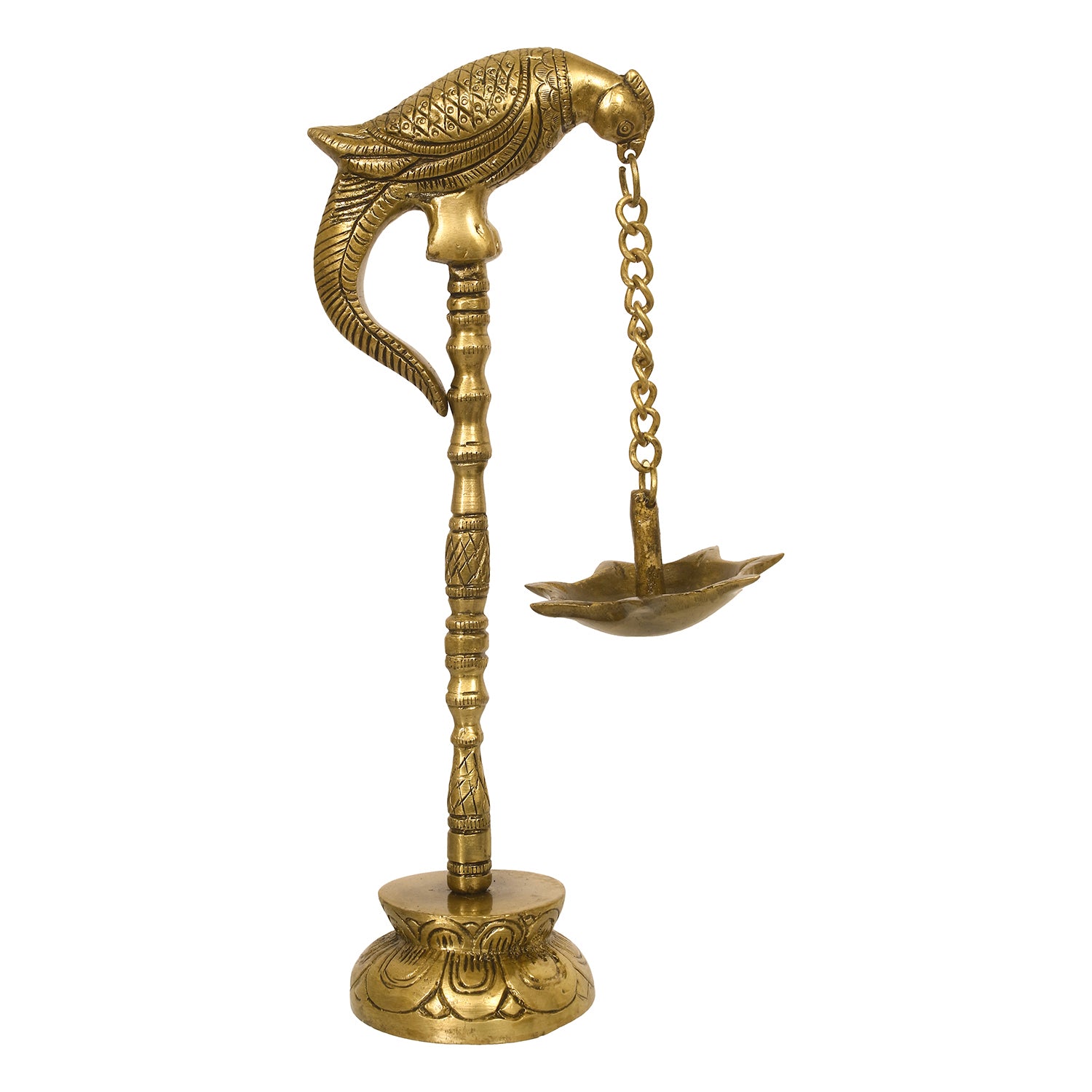 Golden Decorative Handcrafted Parrot Showpiece Brass Diya Stand with 7 wicks 4