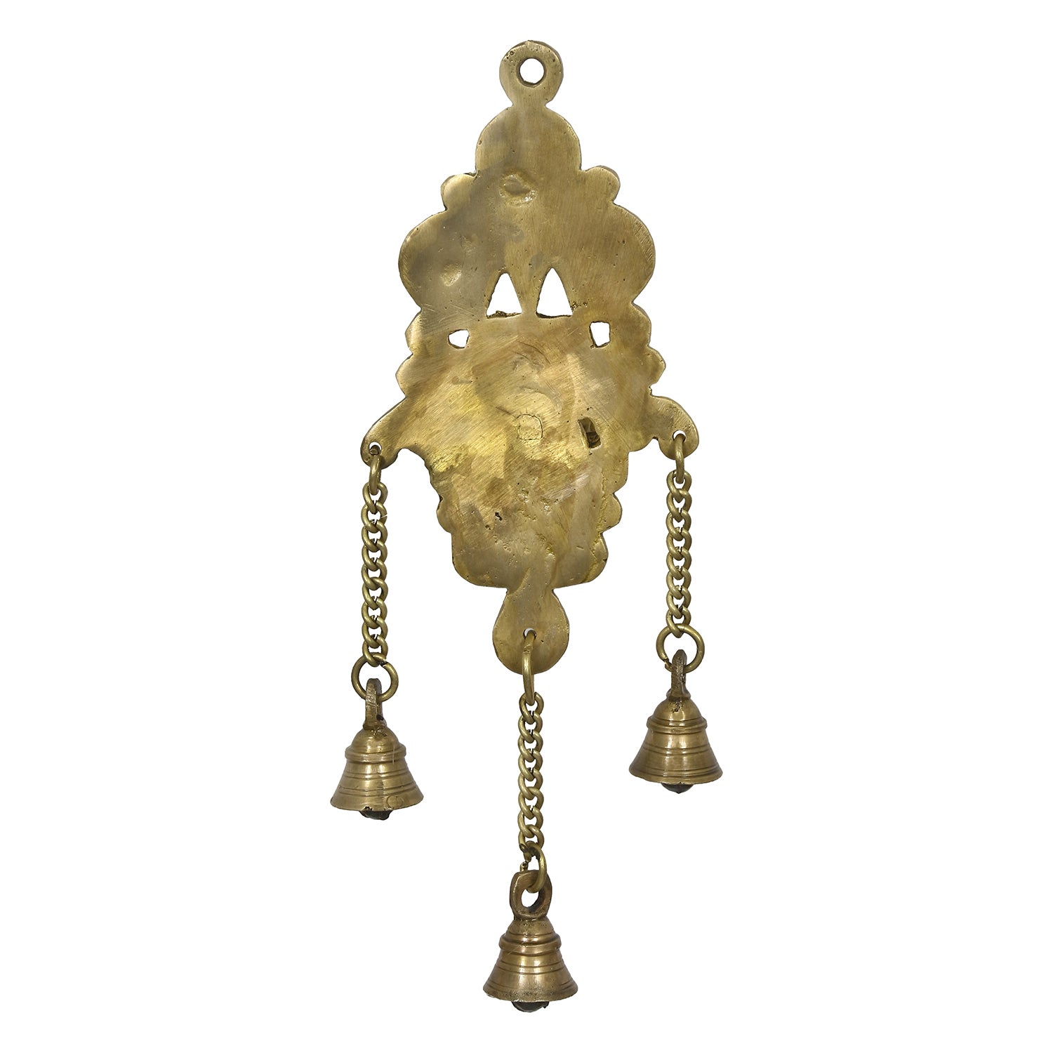 Golden Antique Finish Decorative Handcrafted Brass Wall Hanging Diya with Bells 6