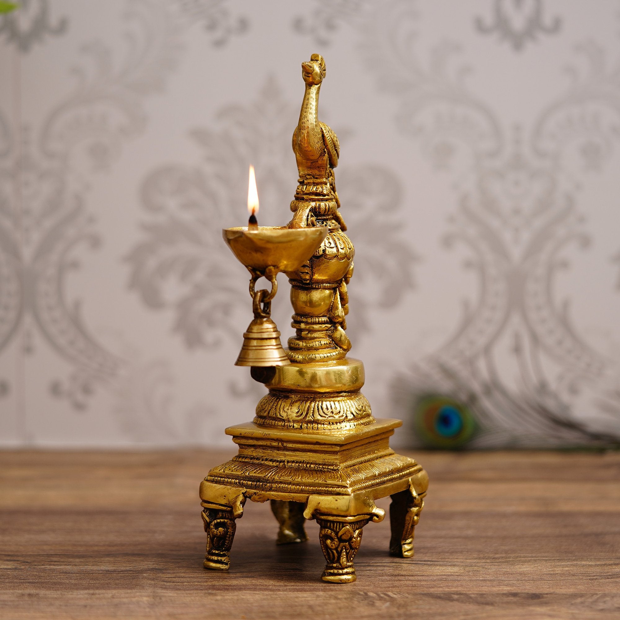 Designer Peacock Rakhi with Brass Decorative Hanging Diya With Stand and Roli Chawal Pack, Best Wishes Greeting Card 2