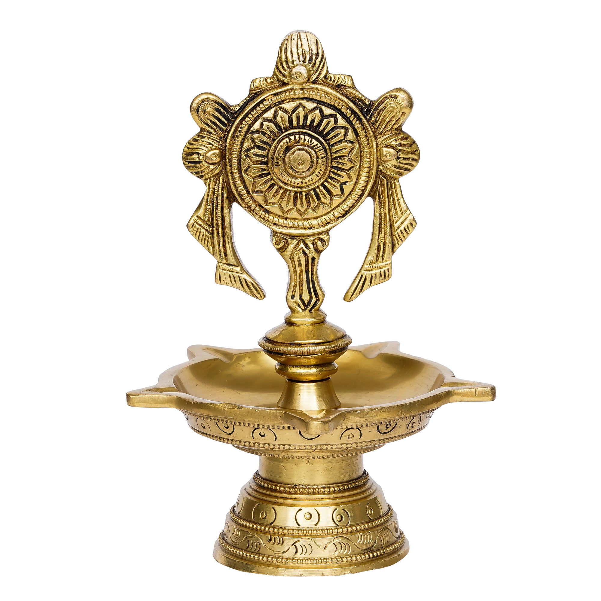 Chakra Handcrafted Brass Diya with 5 wicks 2