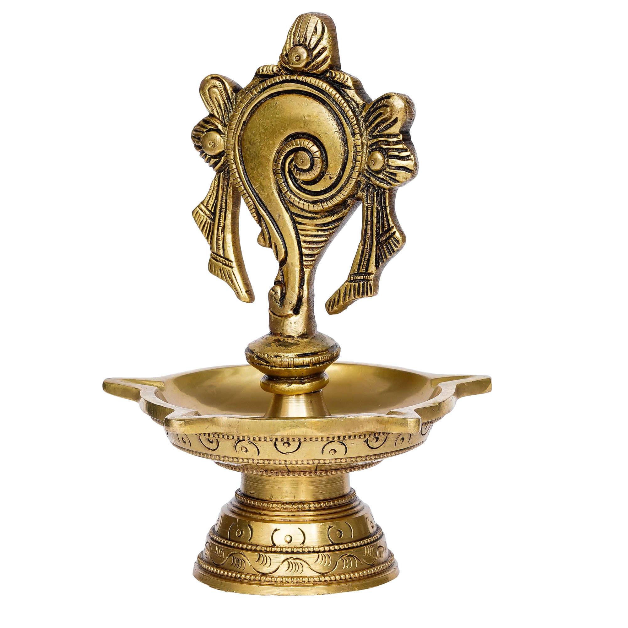 Shankha Handcrafted Brass Diya with 5 wicks 4