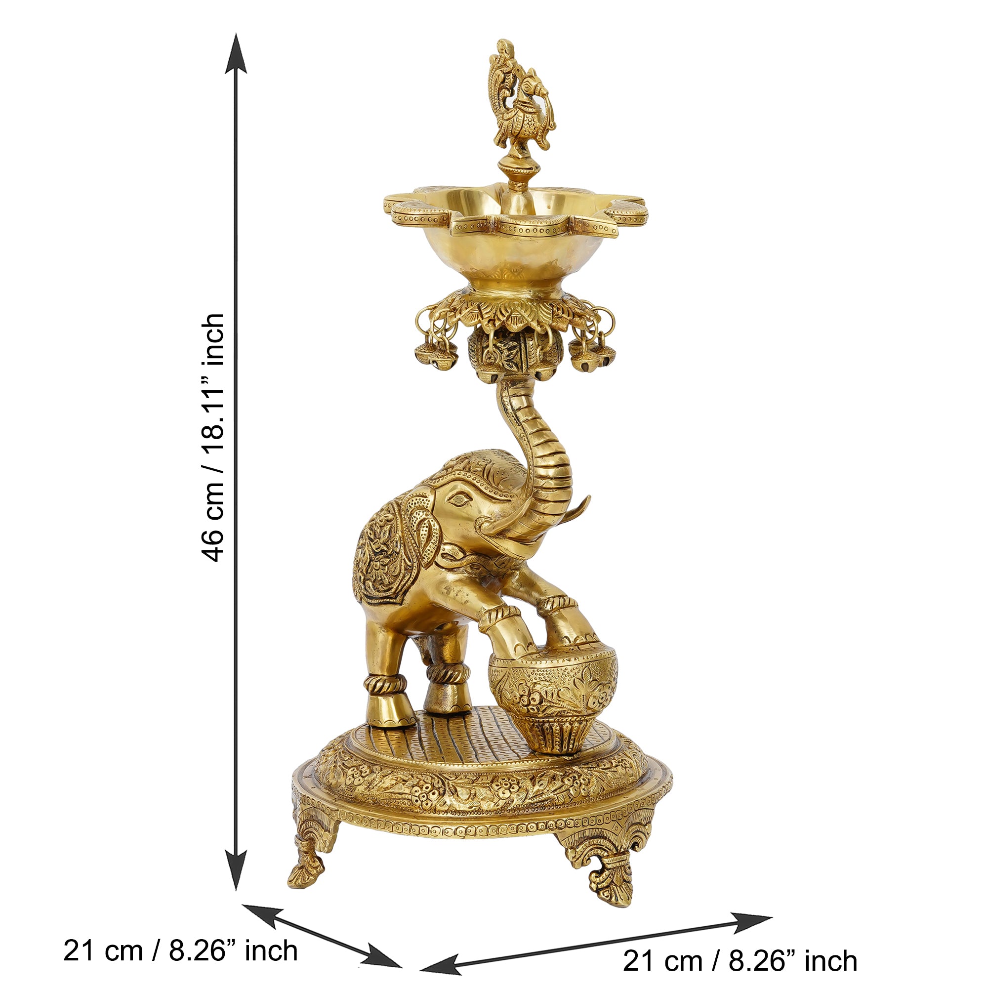 Golden Decorative Elephant Statue Brass Diya Stand for 5 Wicks 3