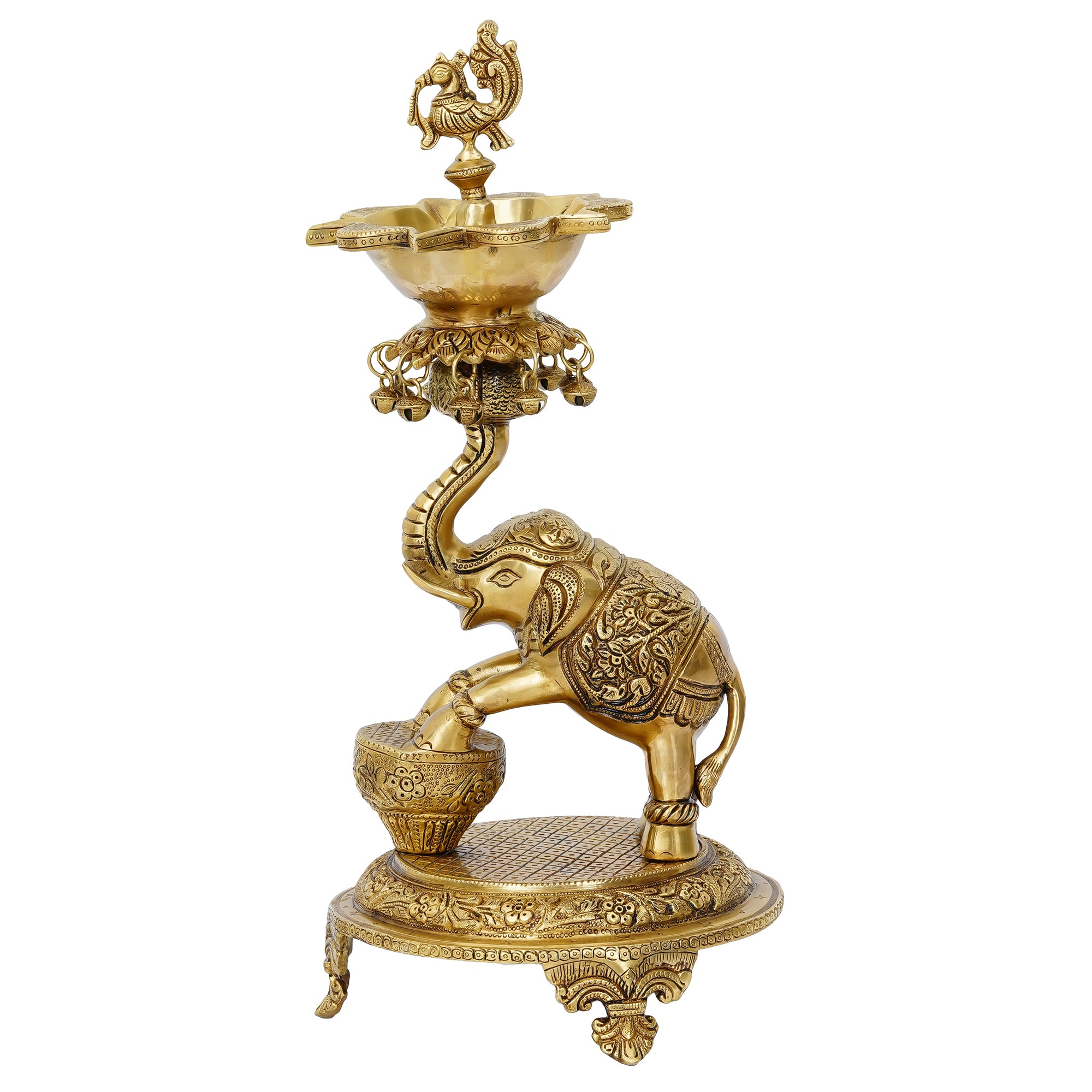 Golden Decorative Elephant Statue Brass Diya Stand for 5 Wicks 4