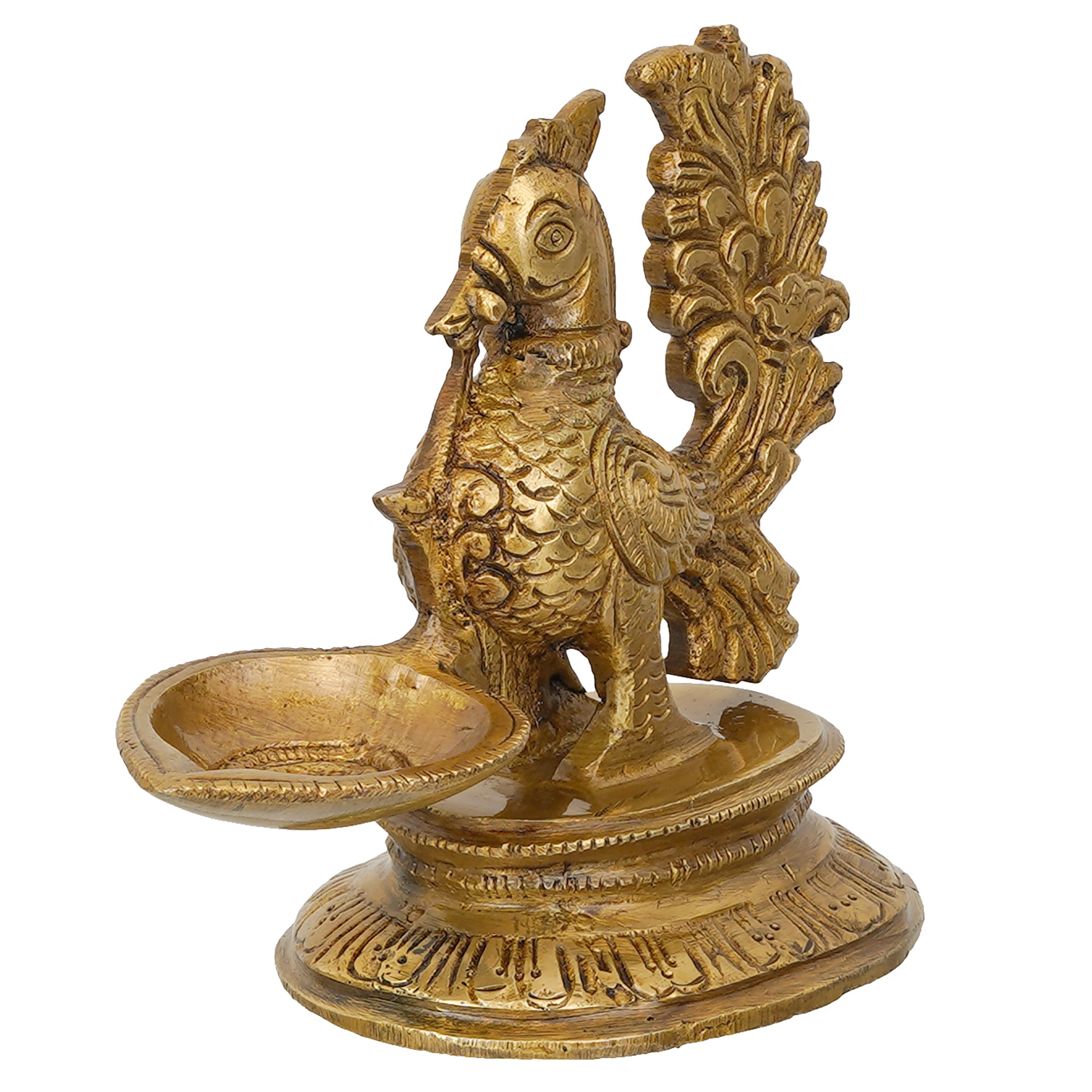 Golden Decorative Handcrafted Peacock Brass Diya Stand 4