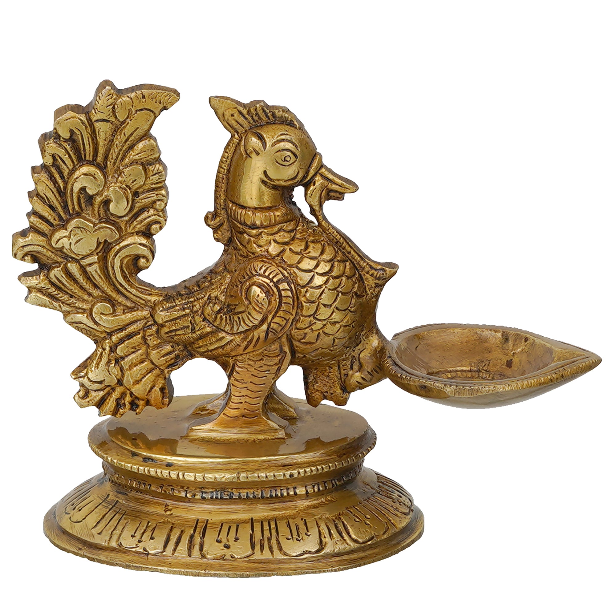 Golden Decorative Handcrafted Peacock Brass Diya Stand 5