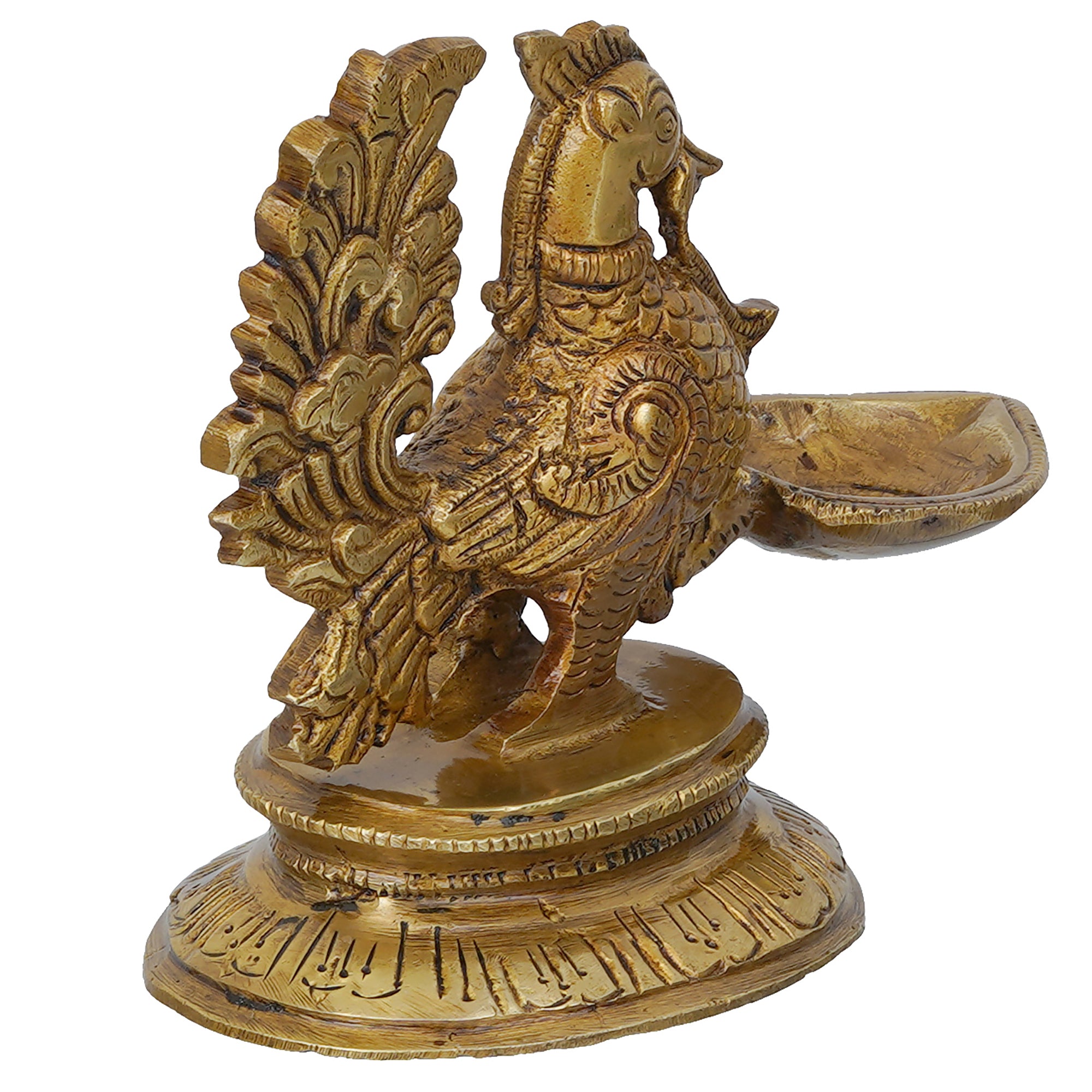 Golden Decorative Handcrafted Peacock Brass Diya Stand 6