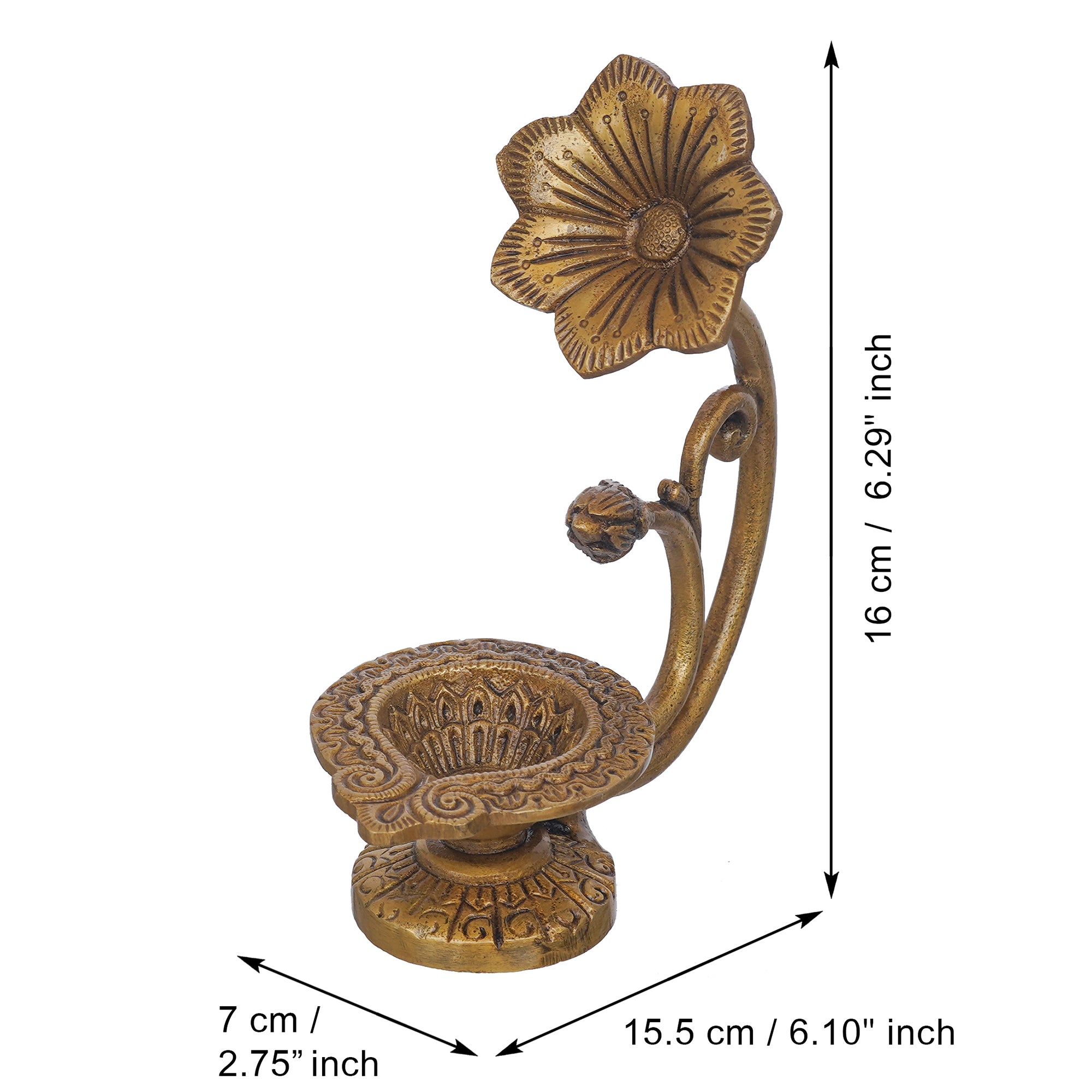 eCraftIndia Golden Decorative Brass Diya with Flower Handle 3