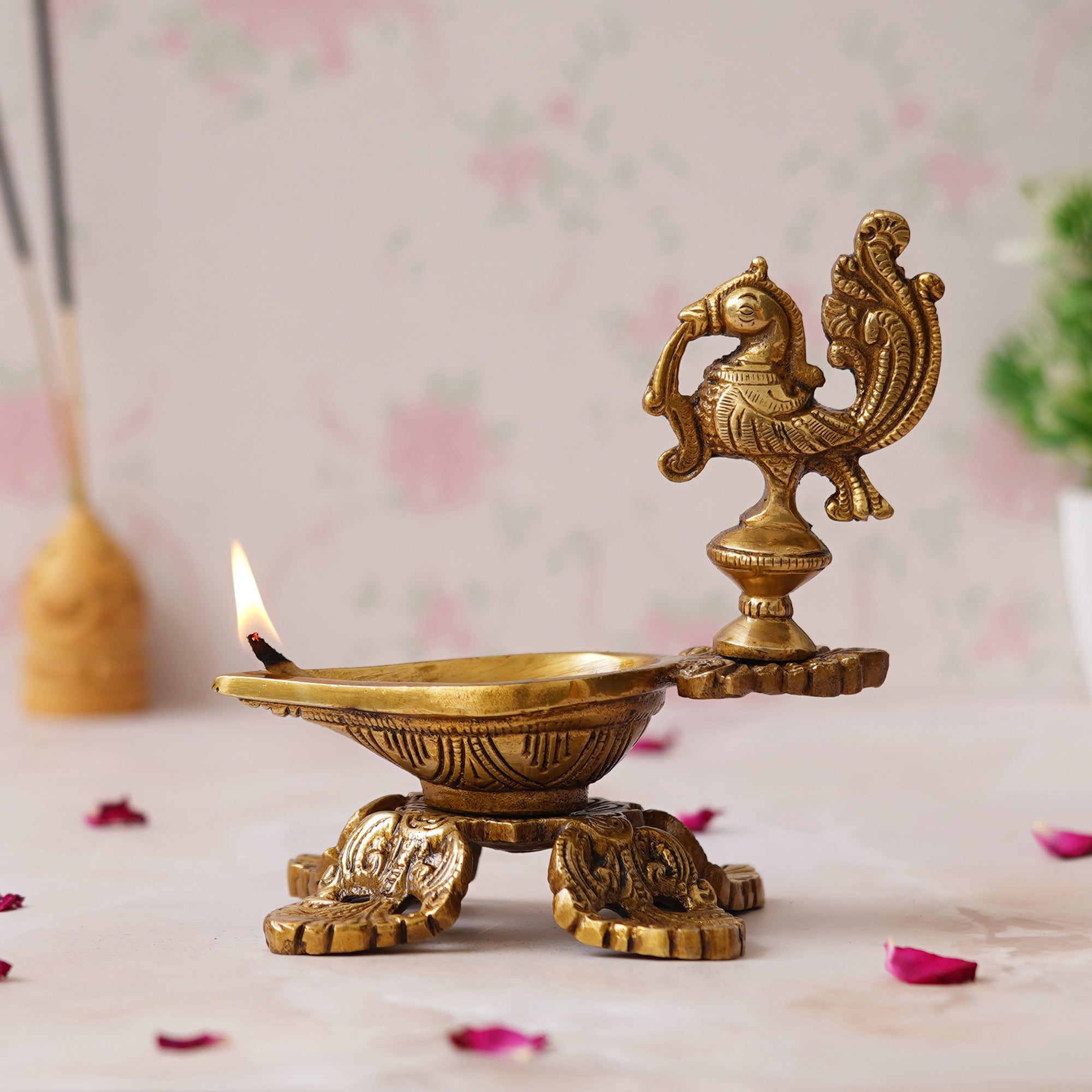eCraftIndia Ethnic Peacock Design Brass Diya Deepak Lamp 4