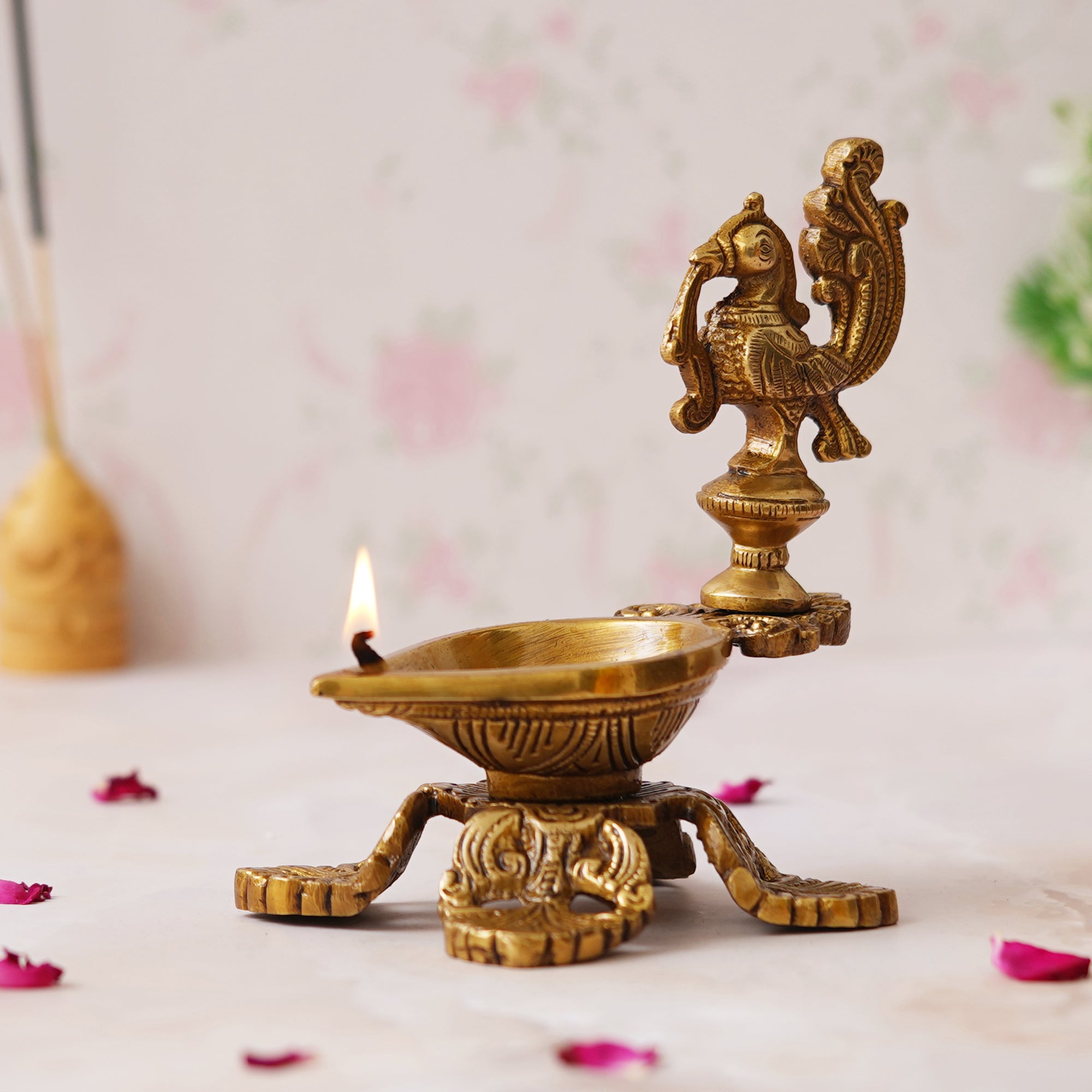 eCraftIndia Ethnic Peacock Design Brass Diya Deepak Lamp 5