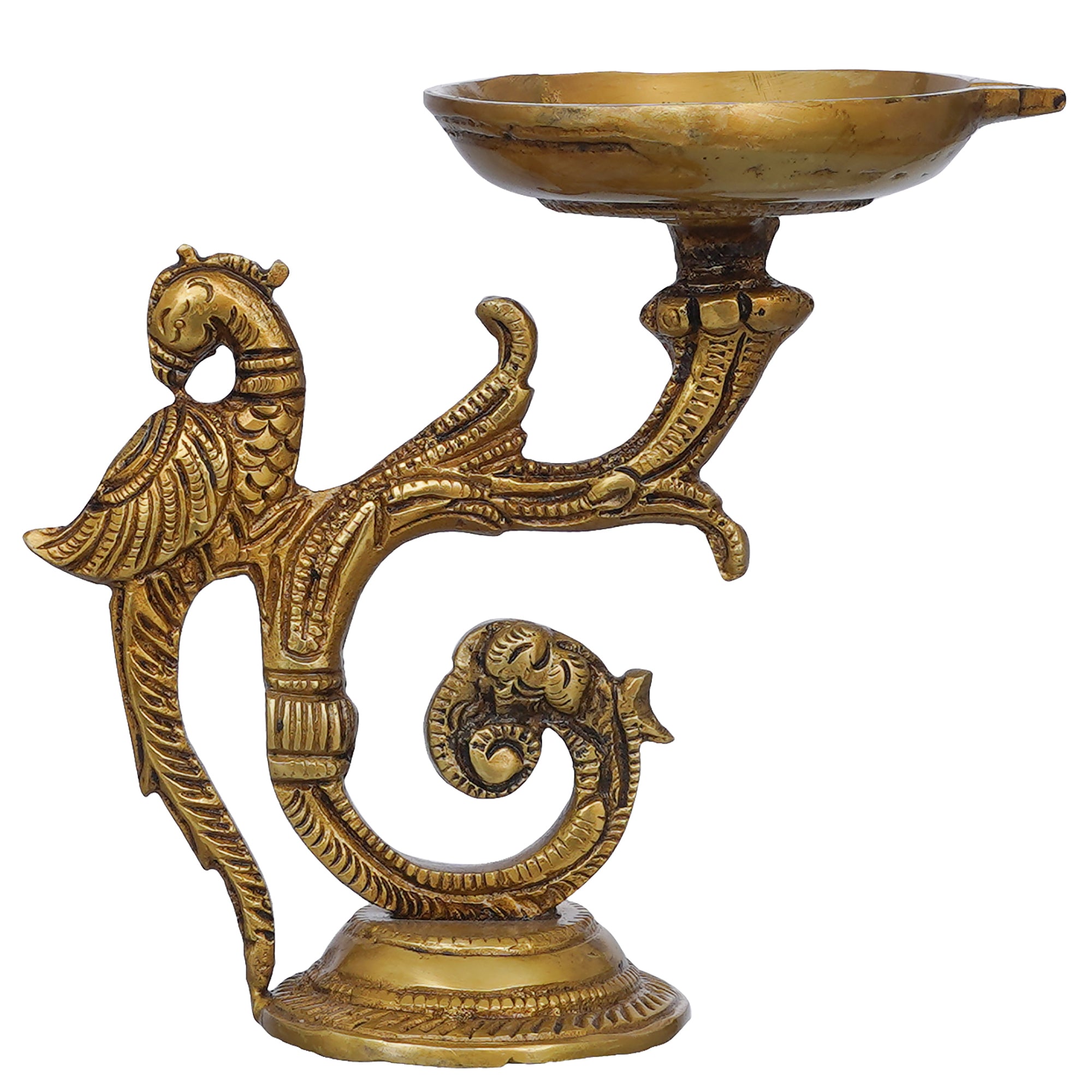 eCraftIndia Golden Beautifully Handcrafted Peacock Design Brass Diya Deepak 2