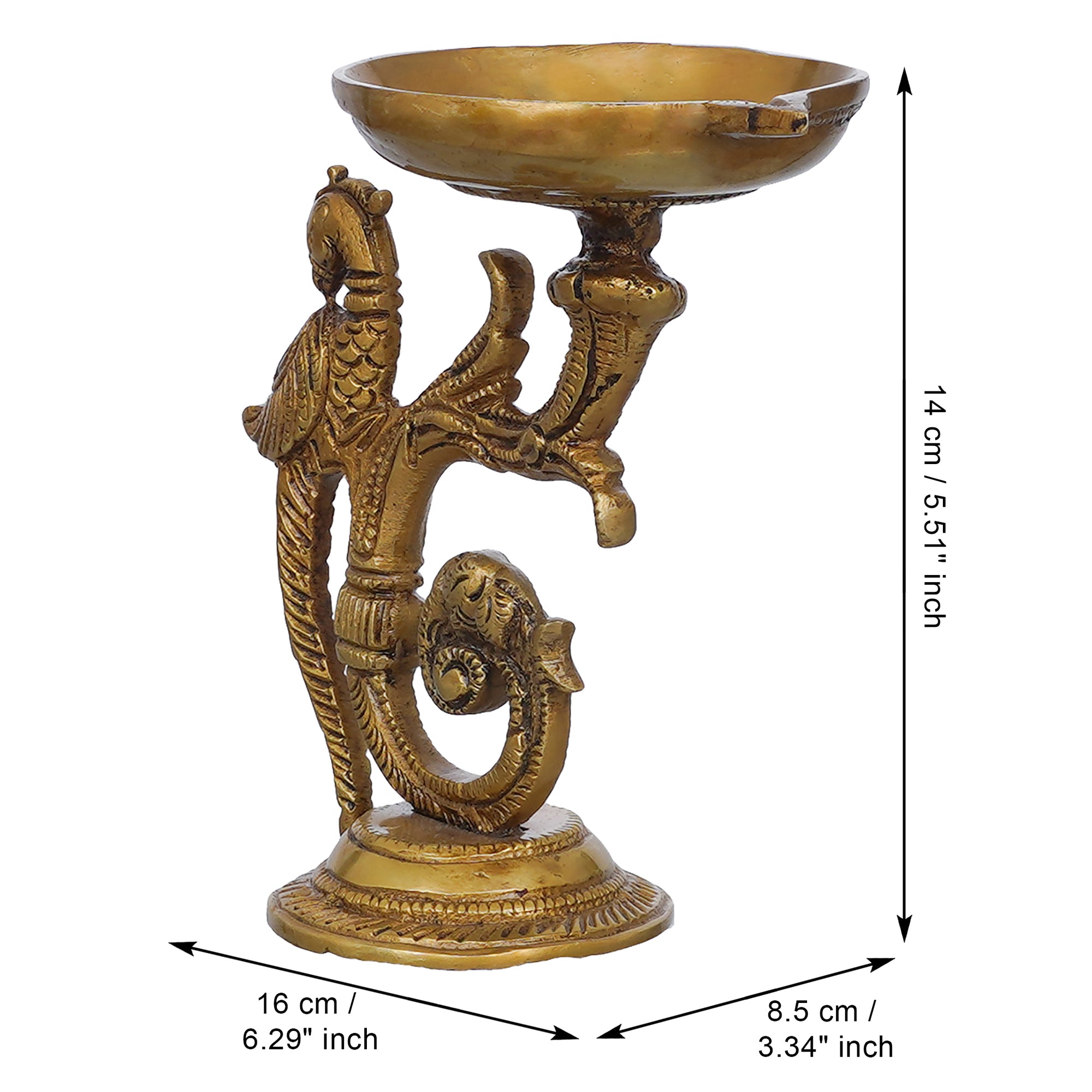 eCraftIndia Golden Beautifully Handcrafted Peacock Design Brass Diya Deepak 3