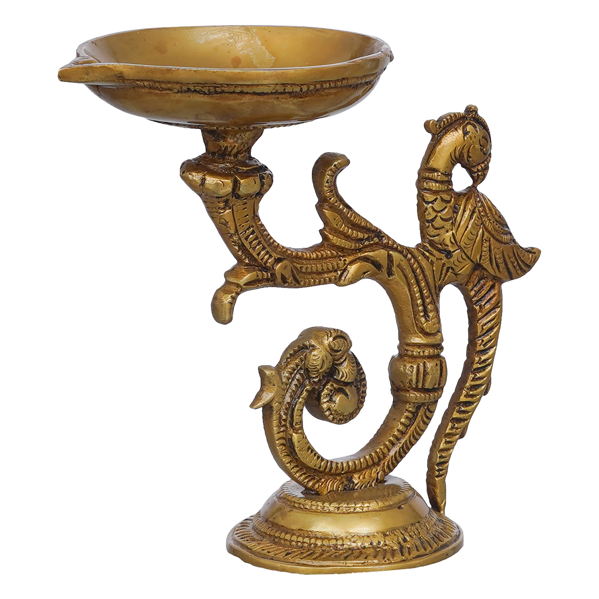 eCraftIndia Golden Beautifully Handcrafted Peacock Design Brass Diya Deepak 6