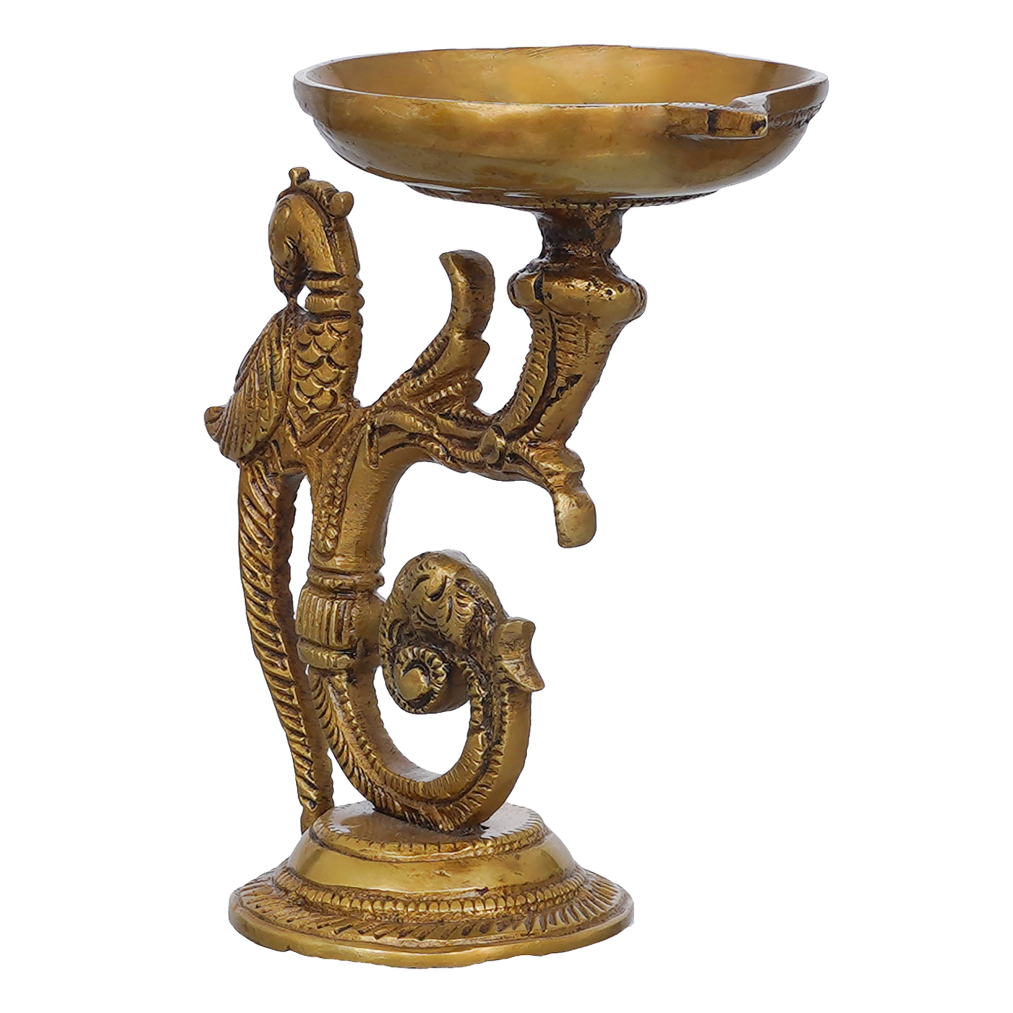 eCraftIndia Golden Beautifully Handcrafted Peacock Design Brass Diya Deepak 7