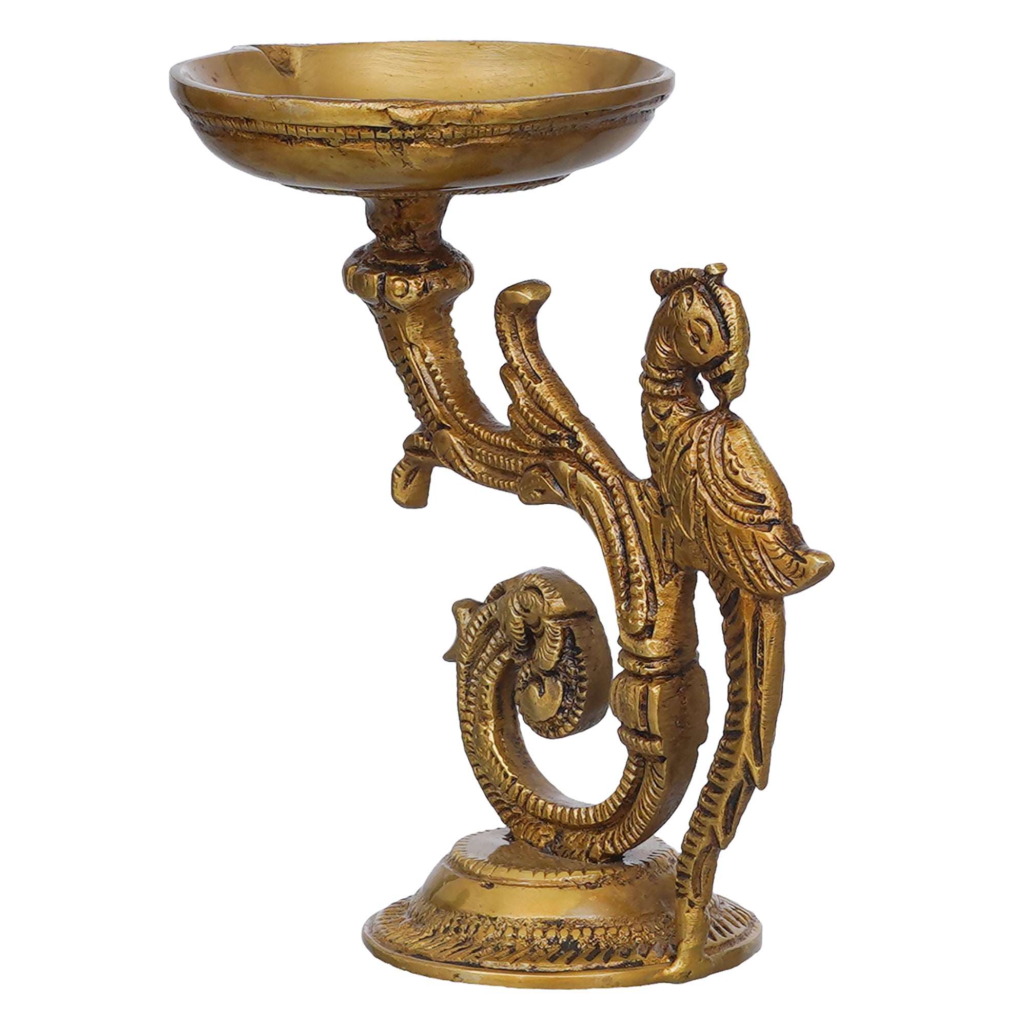 eCraftIndia Golden Beautifully Handcrafted Peacock Design Brass Diya Deepak 8