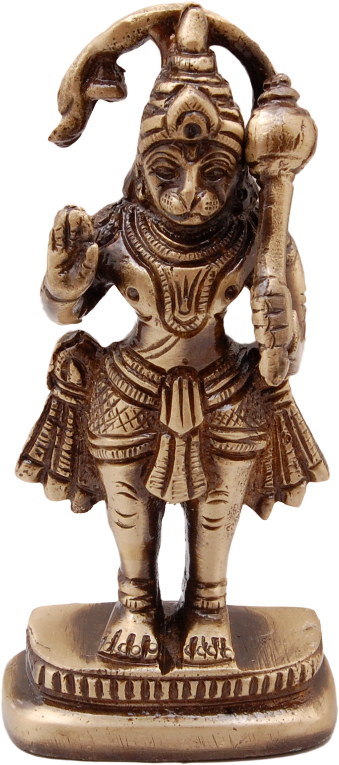 Brown Brass Blessing Lord Hanuman Statue with Gada Standing Position