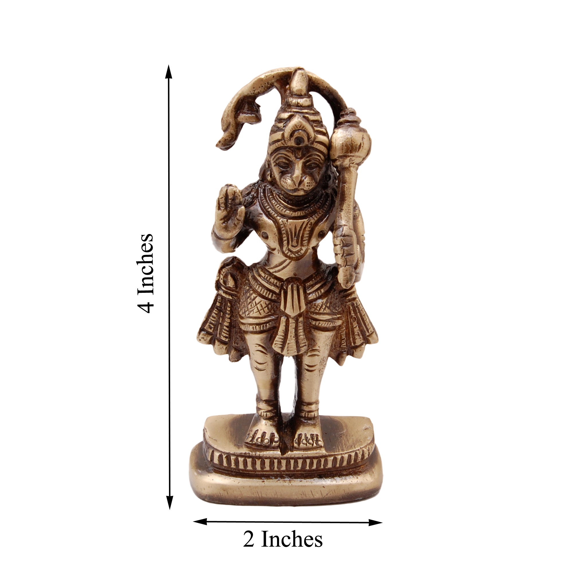 Brown Brass Blessing Lord Hanuman Statue with Gada Standing Position 1