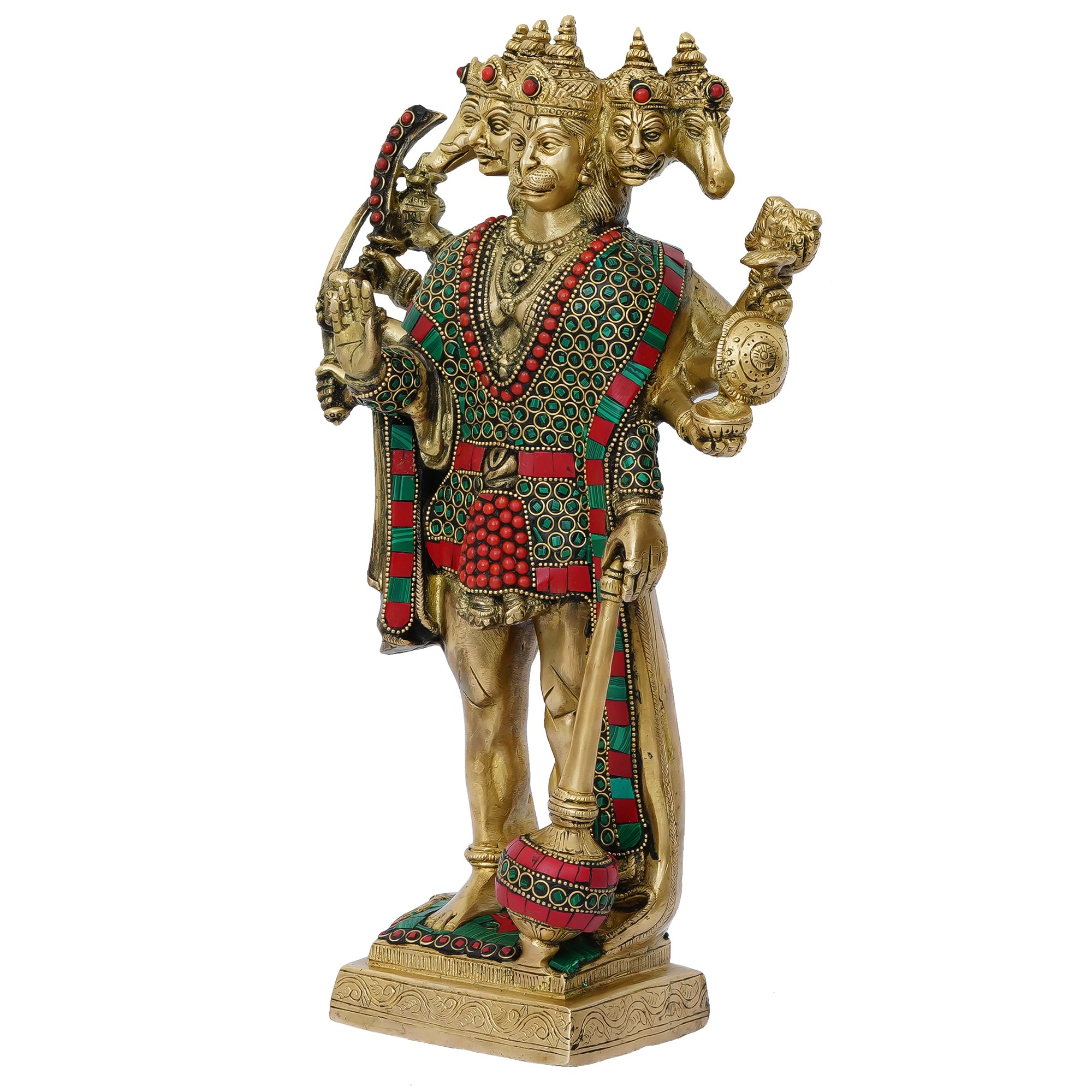 Colorful Stone Work Handcrafted Brass Lord Panchmukhi Hanuman Idol 2