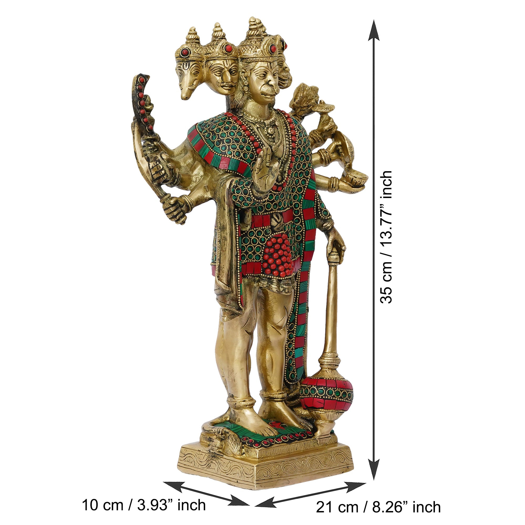 Colorful Stone Work Handcrafted Brass Lord Panchmukhi Hanuman Idol 3