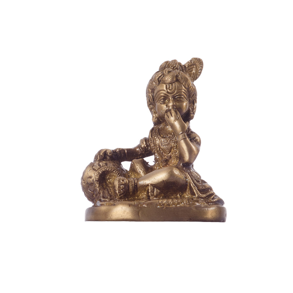 Brass Laddu Gopal Eating Makhan Lord Krishna Idol 2