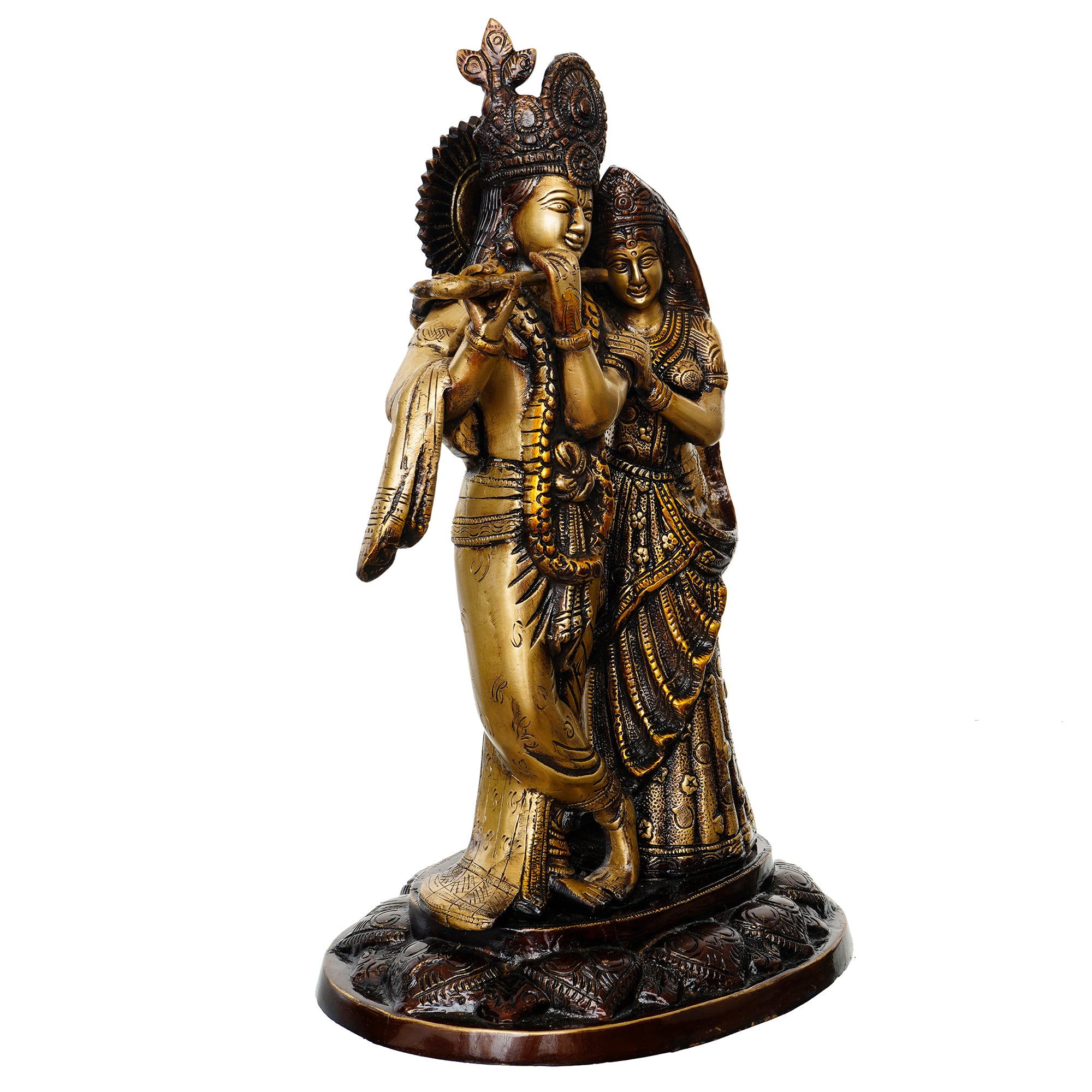 Golden Brass Handcrafted Antique Finish Radha Krishna Playing Flute Idol 5