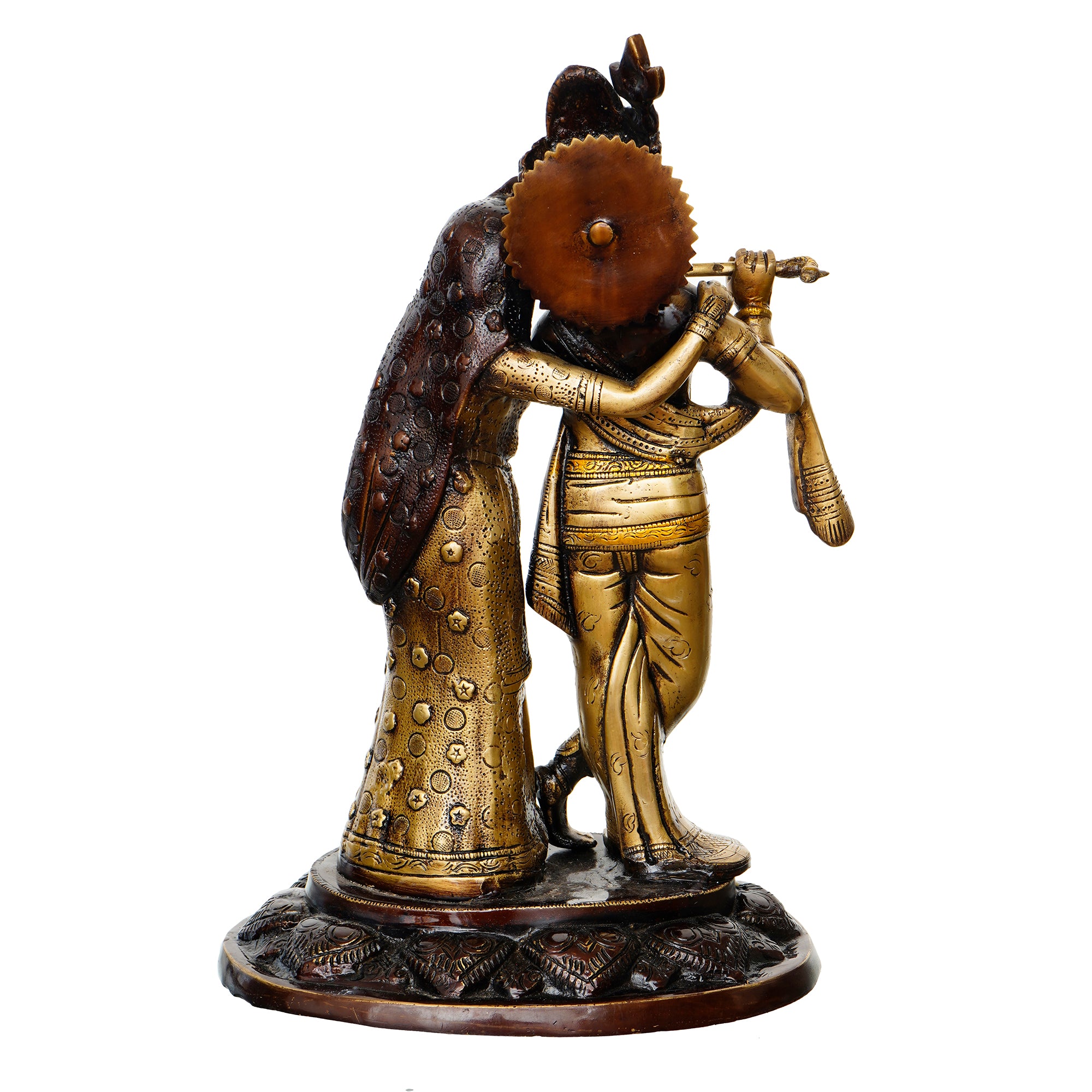 Golden Brass Handcrafted Antique Finish Radha Krishna Playing Flute Idol 6