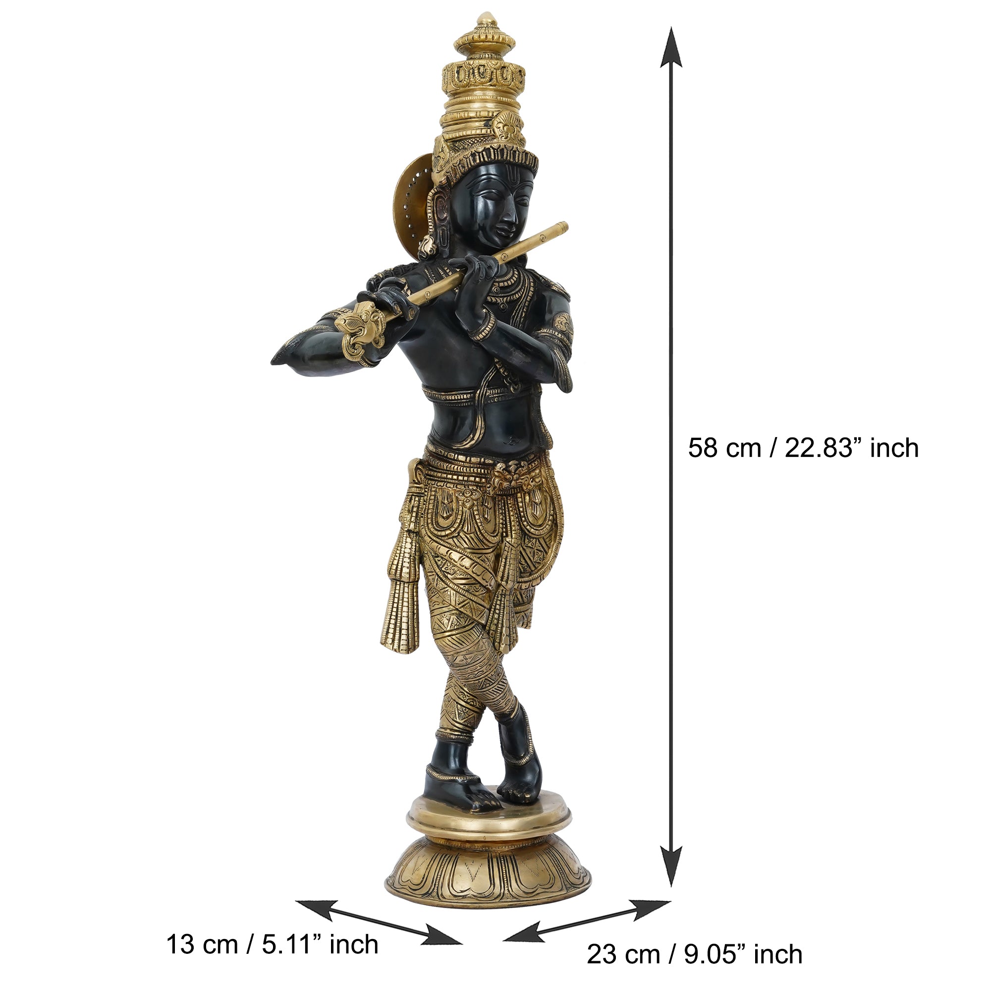 Golden Brass Decorative Lord Krishna Playing Flute Statue 3